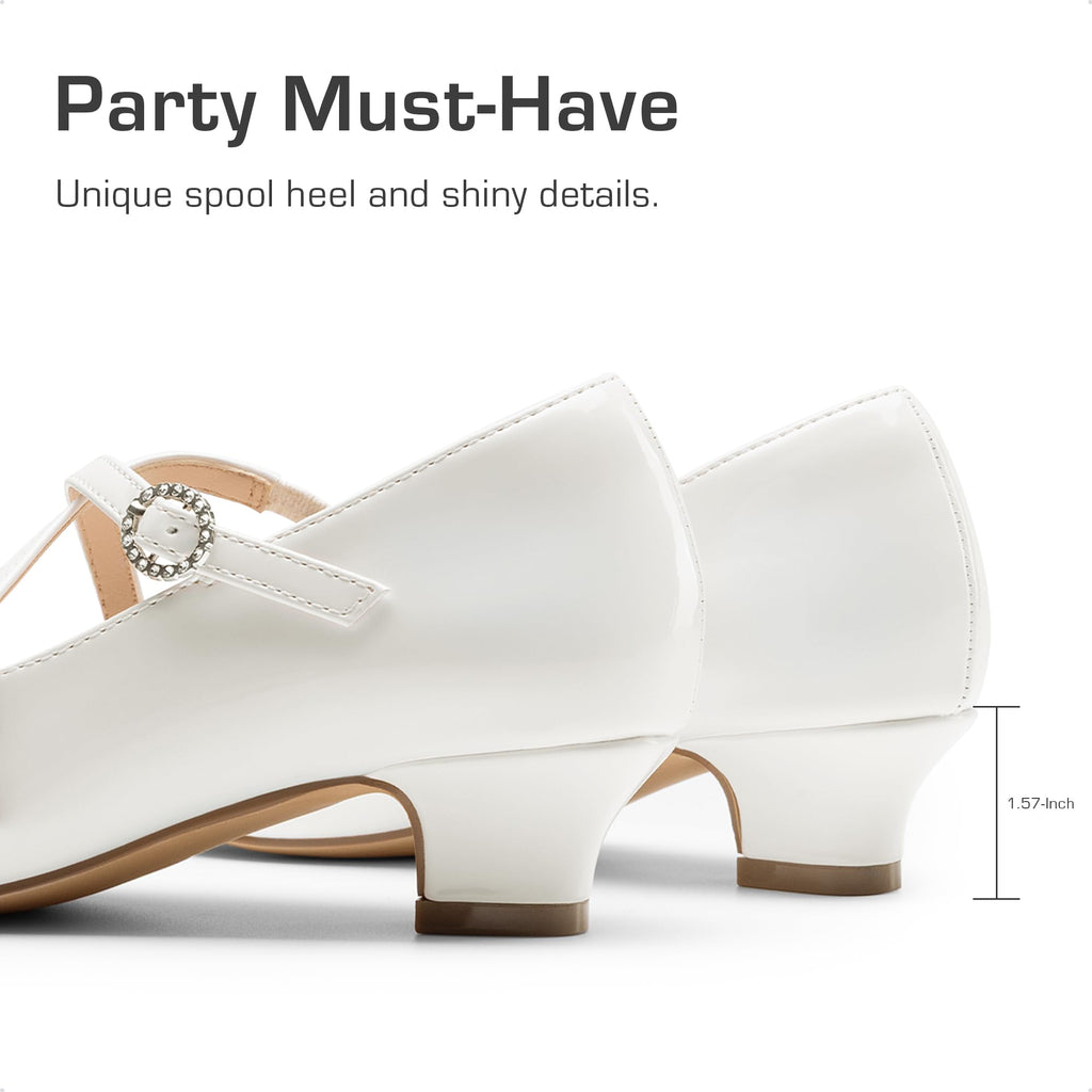 Dream Pairs Girls Dress Shoes Mary Jane High Heel Round Toe Straps Pumps Flower Wedding Party Princess Flats for Little/Big Kids