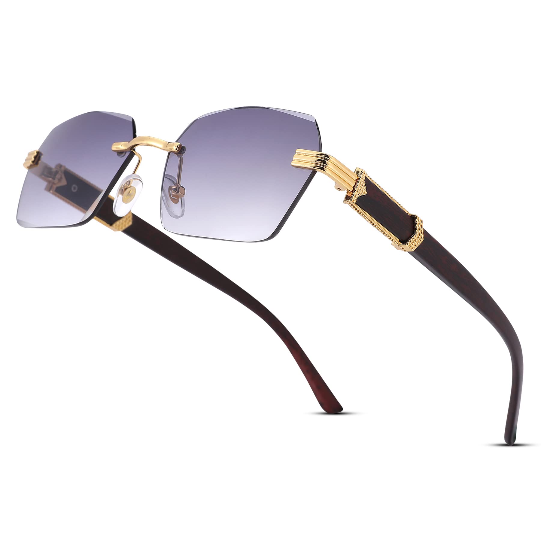 Hycredi Rimless Rectangle Sunglasses Men Women Retro Frameless Square Shade Y2k Sun Glasses Tinted Eyewear