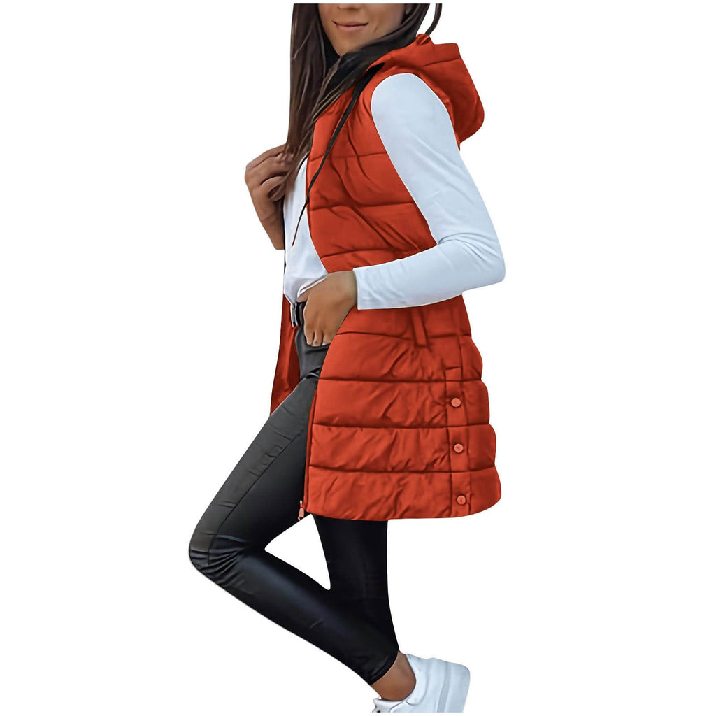 Long Puffer Vest Women Sleeveless Full Zip Up Puffy Jackets Quilted Padded Fall Coats Winter Outerwear