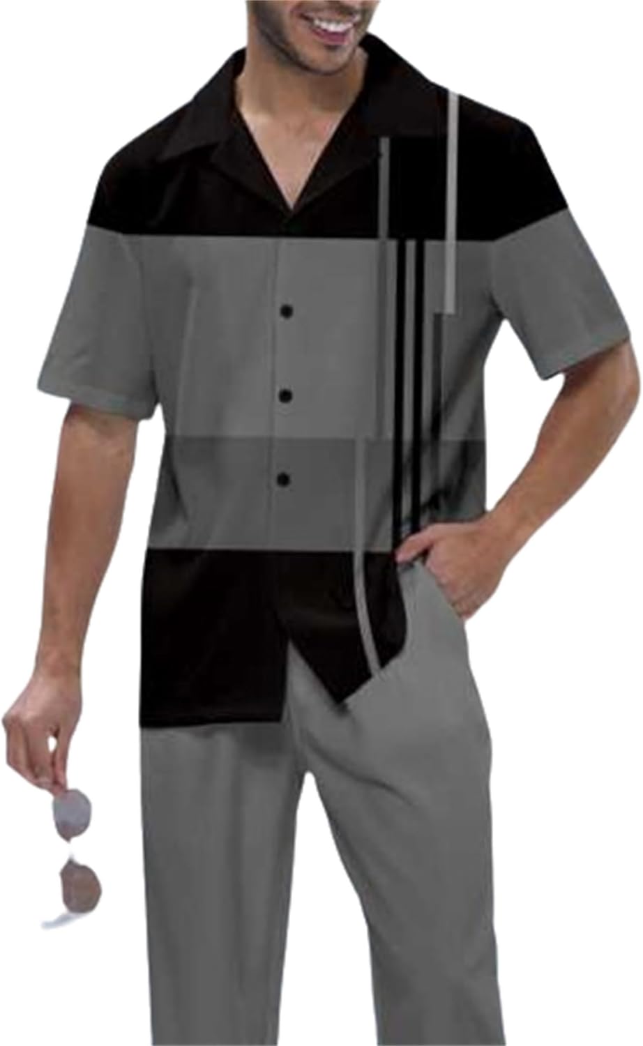 TIFIYA Men's Short Sleeve 2 Piece Leisure Suits,Shirts and Pants Set,Fashion Gentleman Attire Outfits S-5XL