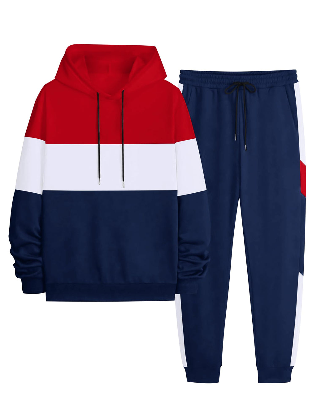 Babioboa Men's Tracksuit 2 Piece Color Block Hoodie Set Pullover Sweatshirt and Jogging Sweatpants Athletic Sweatsuits Set