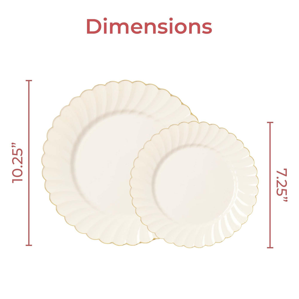 By Madee PREMIUM 60 Pc Ivory Scalloped Plastic Plates with Gold Trim – 30 Dinner & 30 Dessert Nice Plastic Plates for Party – Disposable & Elegant for Wedding, Showers, Special Moments (30 Guests)