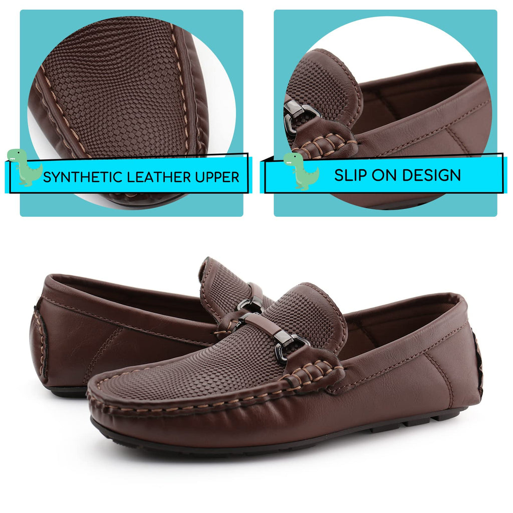 JABASIC Kids Penny Loafer Casual Slip-On Moccasin Flats Boys Dress Shoes