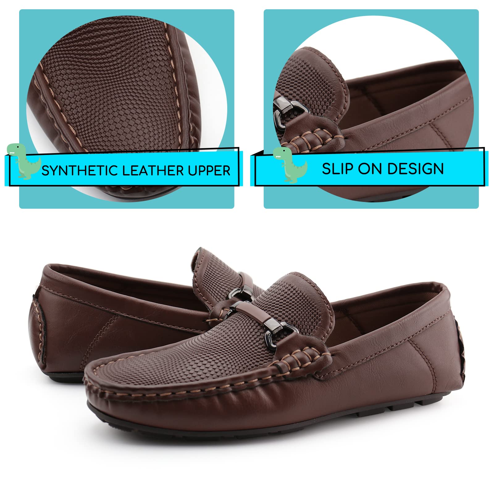 JABASIC Kids Penny Loafer Casual Slip-On Moccasin Flats Boys Dress Shoes