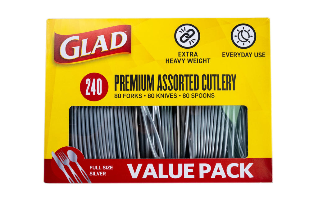 Glad Disposable Cutlery Set - Clear Heavy Duty Plastic Forks, Knives, and Spoons - 240 Piece Plasticware for Parties - Durable, Sturdy Recyclable Utensils - Great for July 4th, Thanksgiving, Christmas