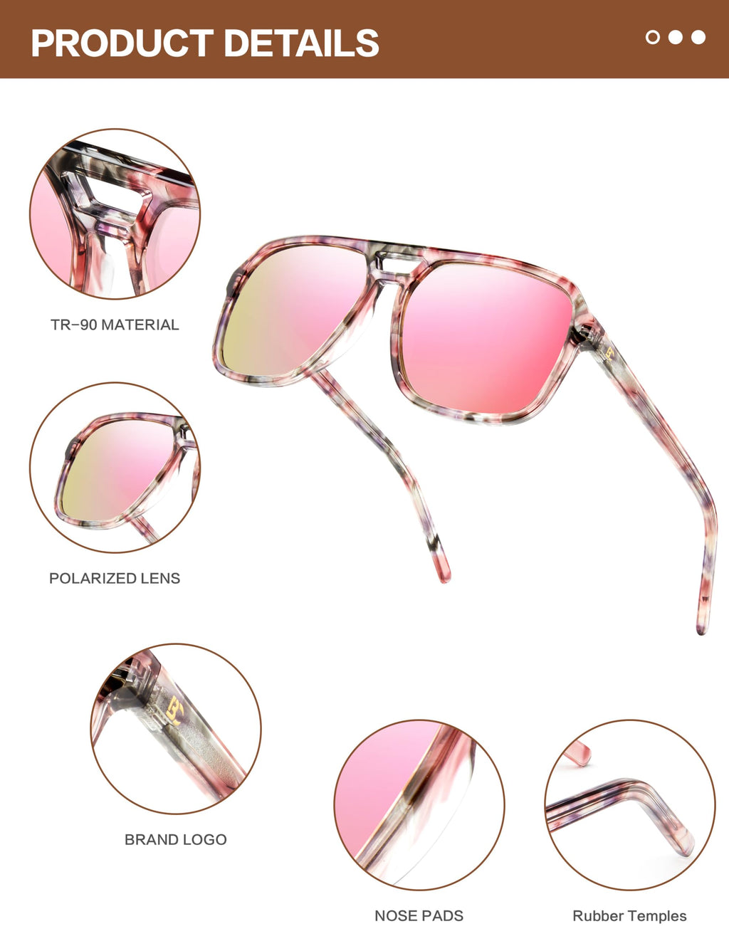 BIRCEN Women Polarized Acetate Sunglasses: Fashion Square Aviator Shades UV Protection for Trendy Laides Travel Beach Outdoor