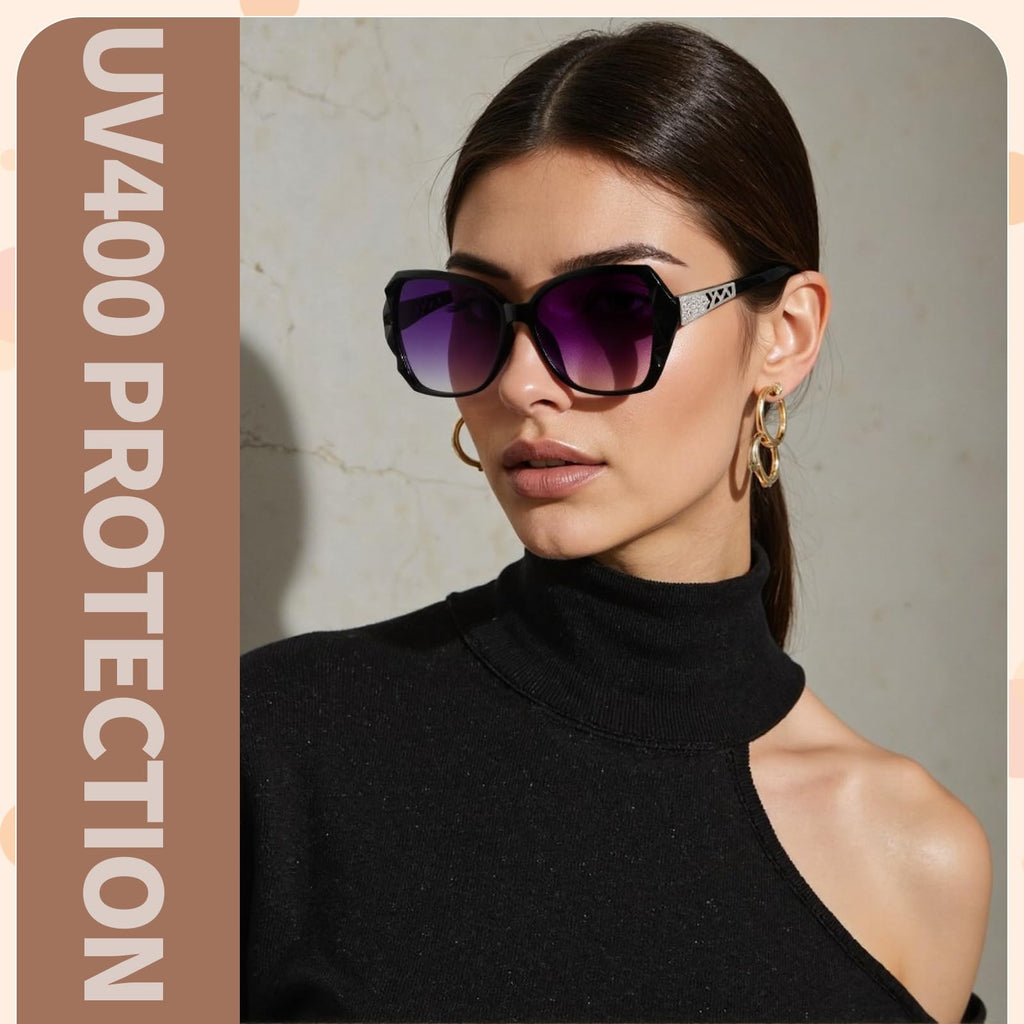 DragonflyDreams 4 Pcs Women Large Sunglasses, UV 400 Glasses Oversized Classic Trend Ladies Sunglasses Sparkling Large Frame