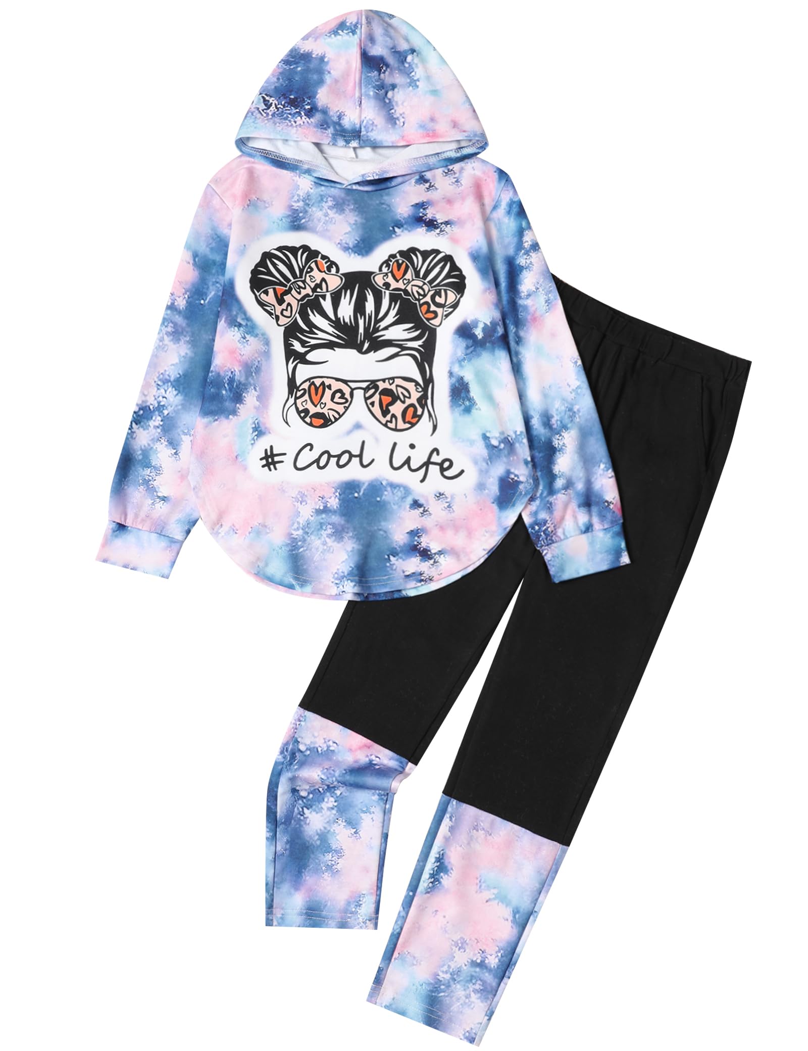 Girls Clothes Tie Dye Long Sleeve Hoodie Sweatshirt and Pants Sets Cute Girl Outfits Size 5-14 Years