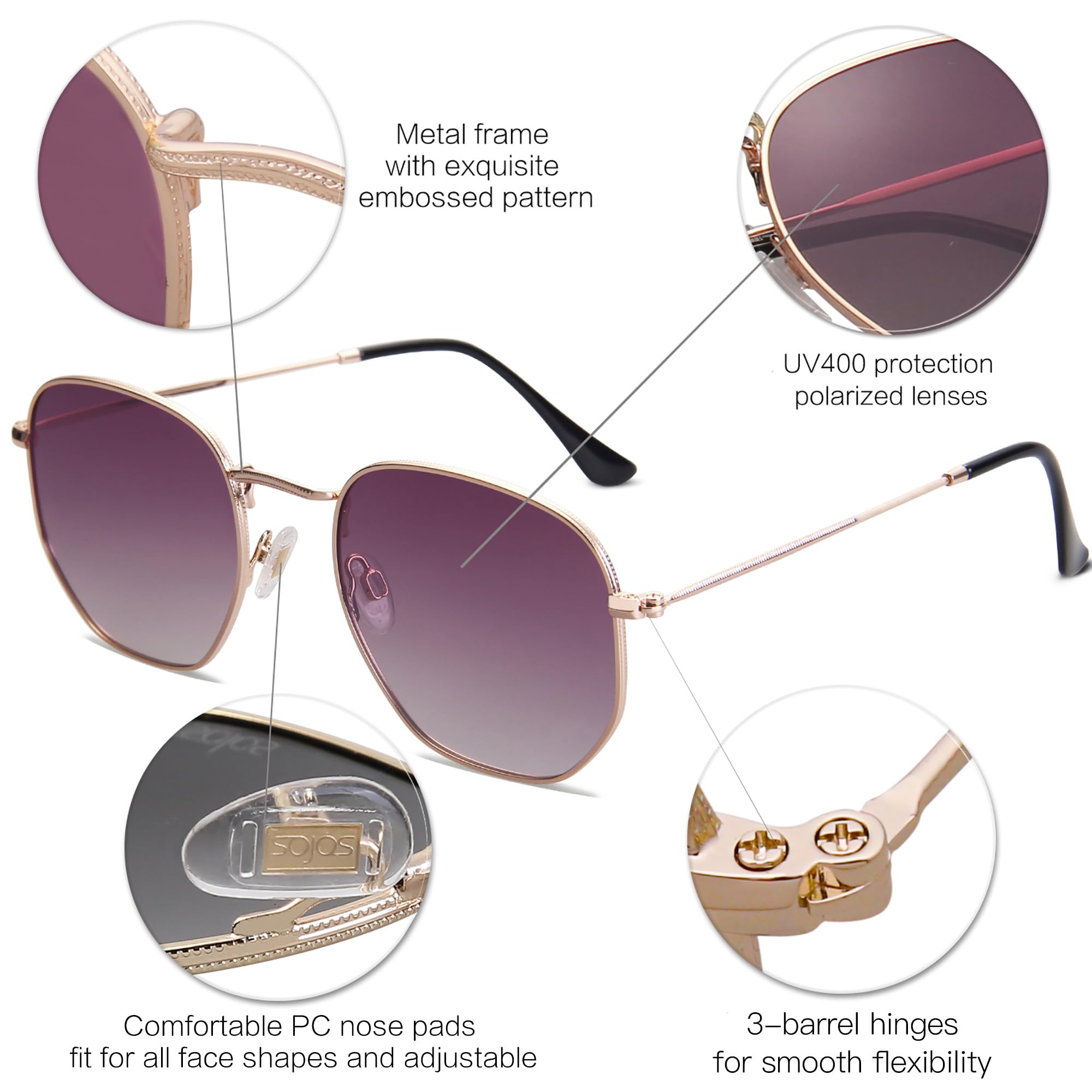 SOJOS Square Polarized Sunglasses for Women Men Small Hexagonal Polygon Shades SJ1072