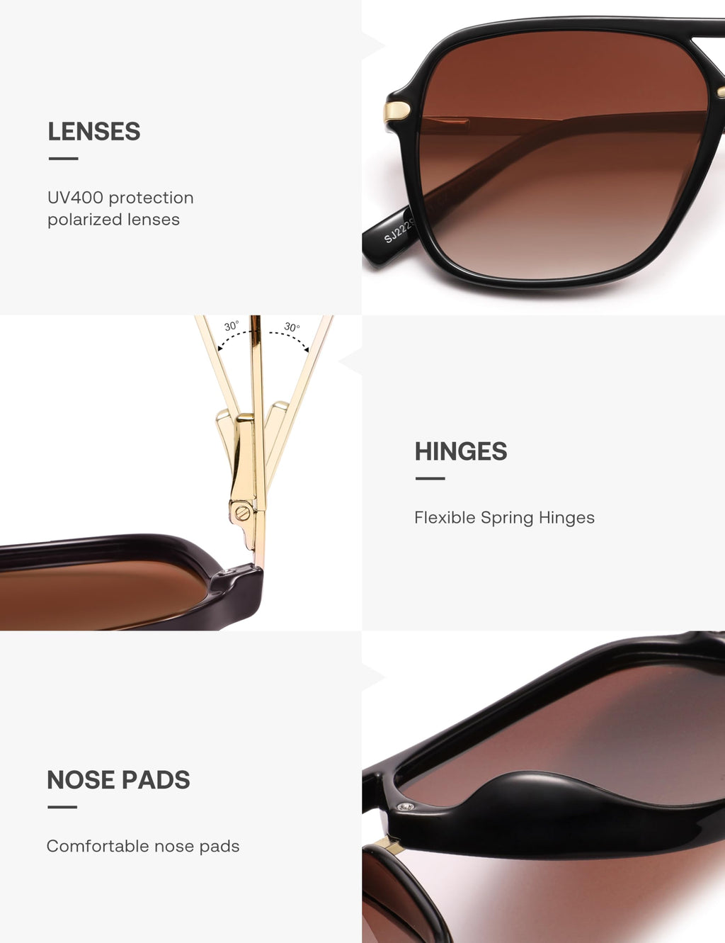 SOJOS Sunglasses for Women & Men, Square, Retro, Polarized Lens, Trendy Aviator, 90s Shades