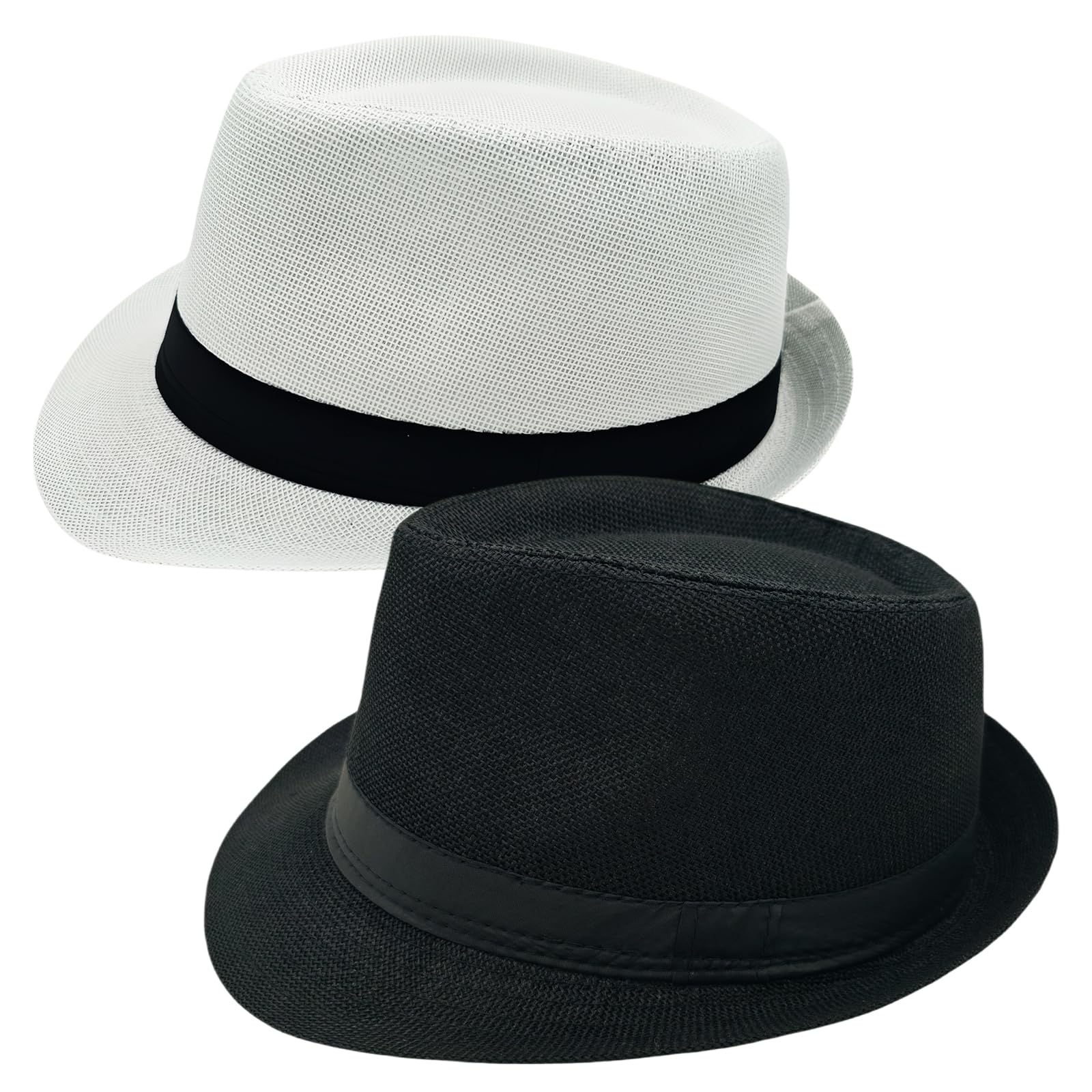 2 Pack Short Brim Fedora Classic 20s Trilby Panama Hats Summer Travel Cap for Men Women