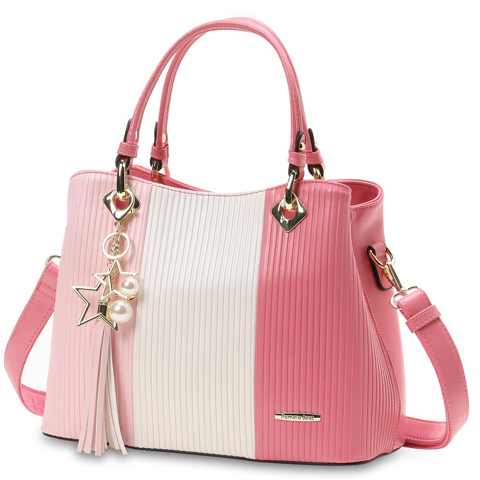 Handbags for Women with Multiple Internal Pockets in Pretty Color Combination, Women's Satchel Handbag