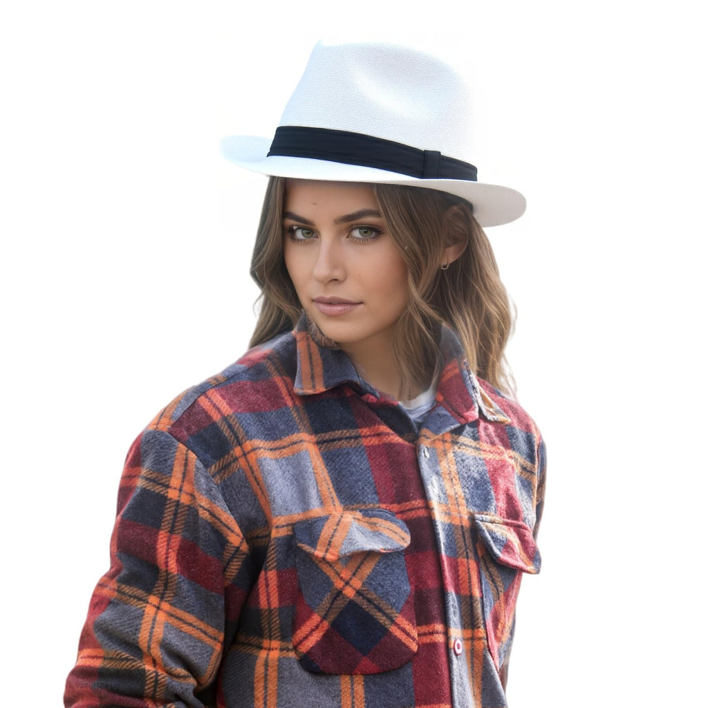 2 Pack Short Brim Fedora Classic 20s Trilby Panama Hats Summer Travel Cap for Men Women