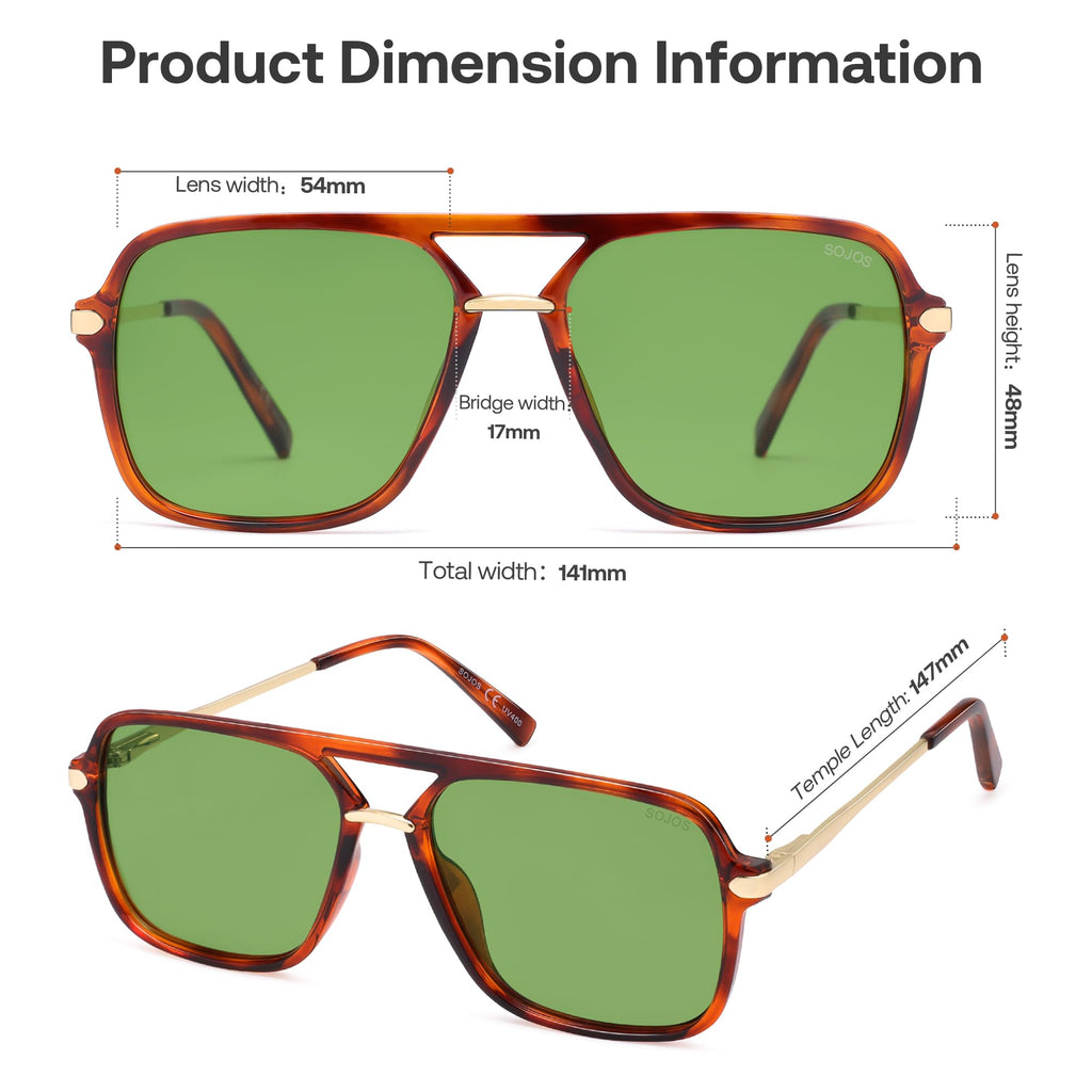 SOJOS Sunglasses for Women & Men, Square, Retro, Polarized Lens, Trendy Aviator, 90s Shades