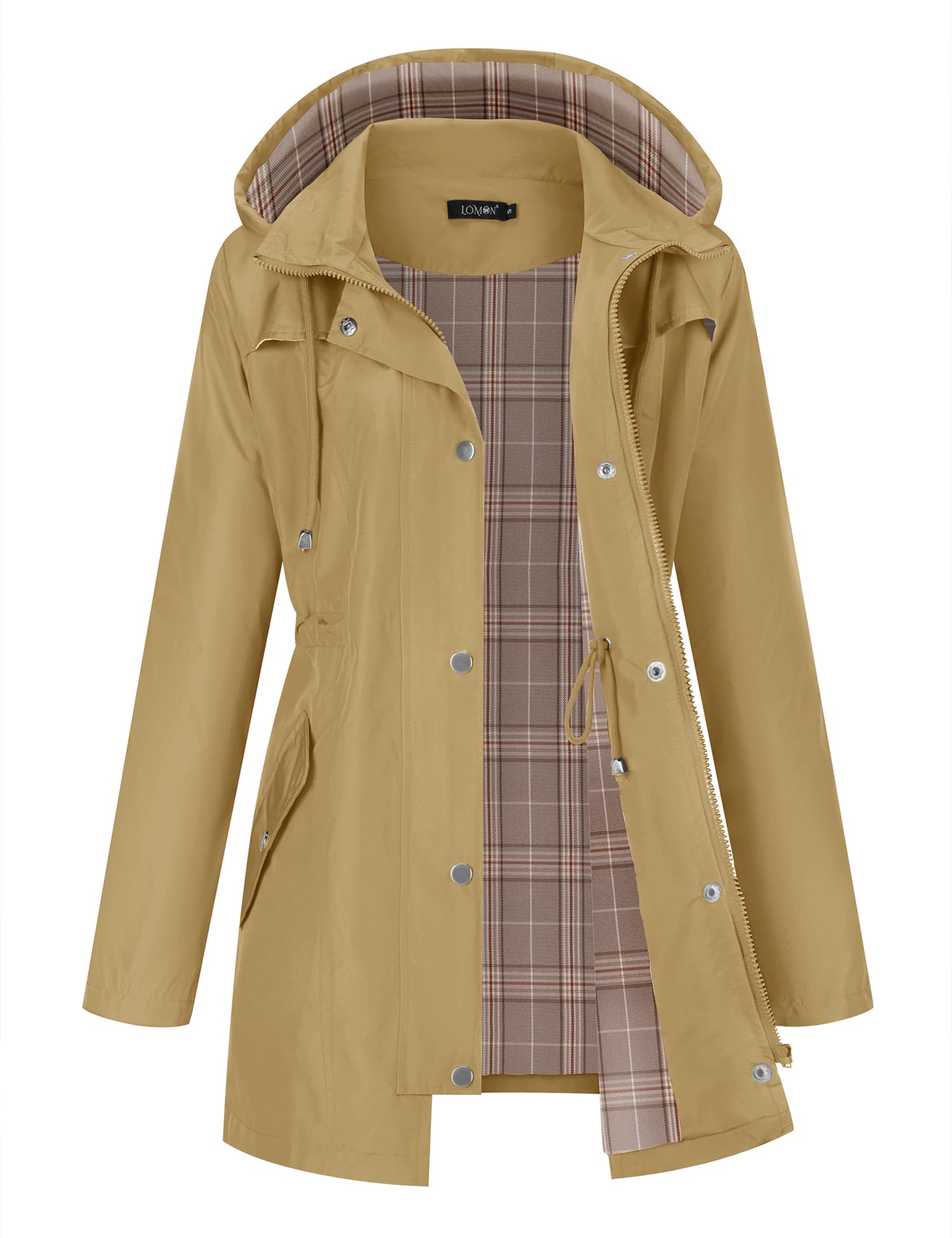 LOMON Women Waterproof Outdoor Hiking Raincoat Women Lined Rain Jacket Lightweight Hooded Jackets Trench Coats