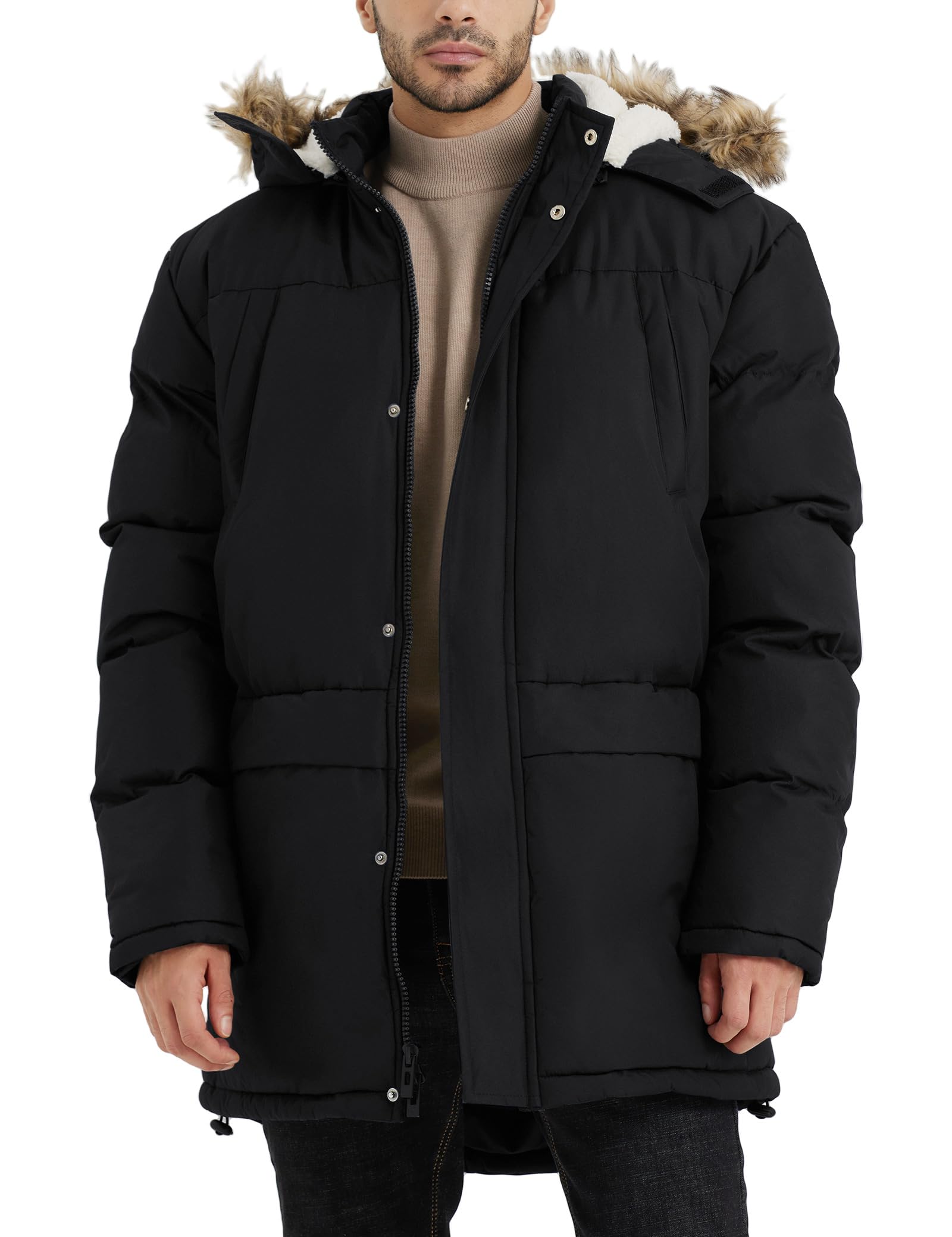 Men's Long Winter Hooded Jacket Warm Windproof Puffy Coat Padded Thicken Parka Jackets