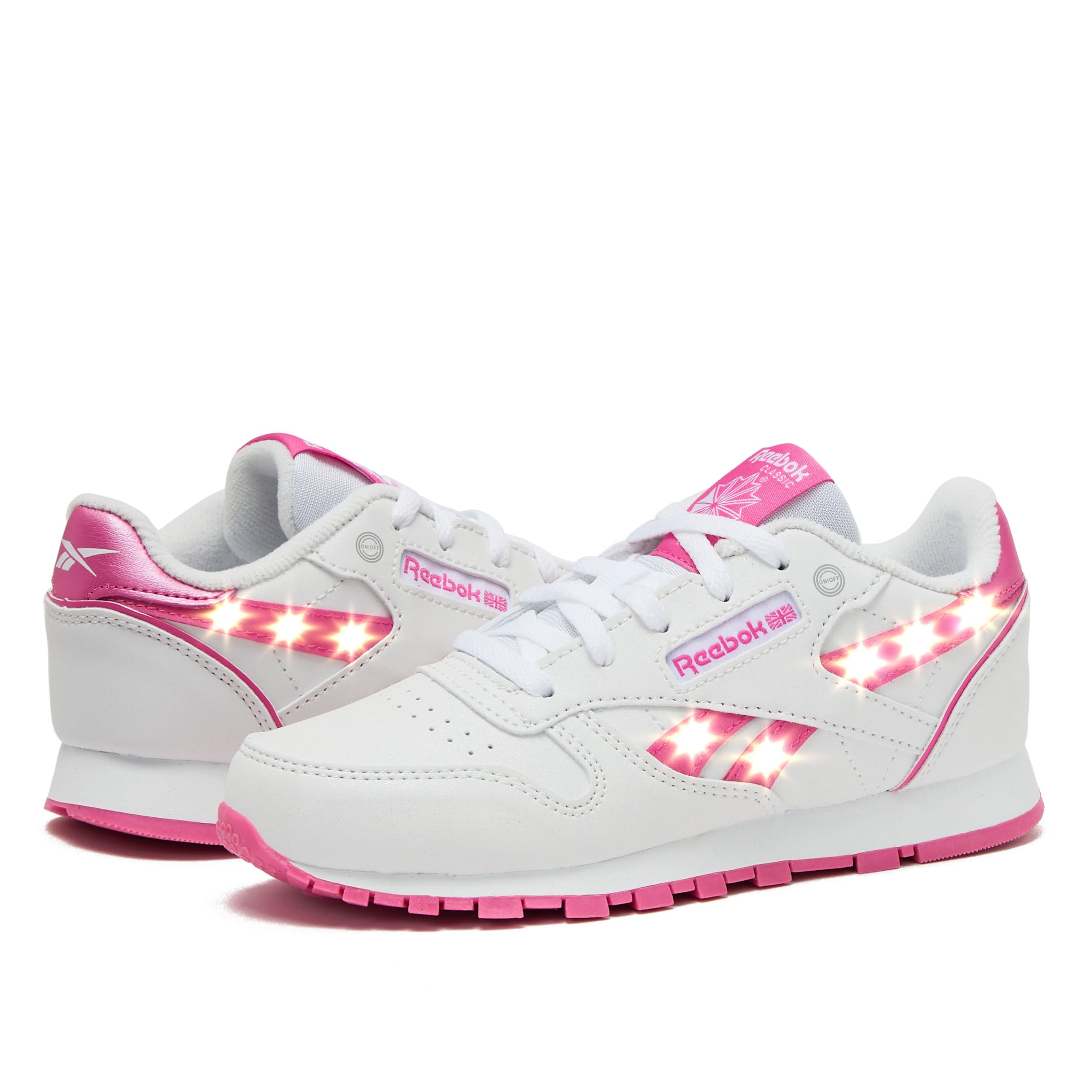 Reebok Classic Leather Step N Flash 2.0 LED Light Up Boys and Girls Sneakers, Lightweight Tennis or Athletic Shoes, Little Kids and Toddler Size 11-3