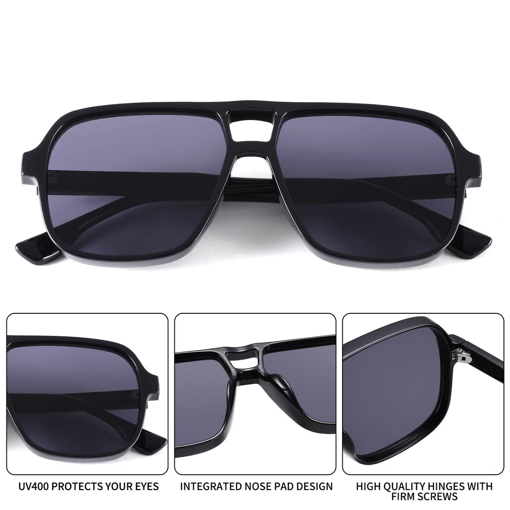 Oversized Aviator Sunglasses for Women Men - Retro 70s Square Shades Sun Glasses