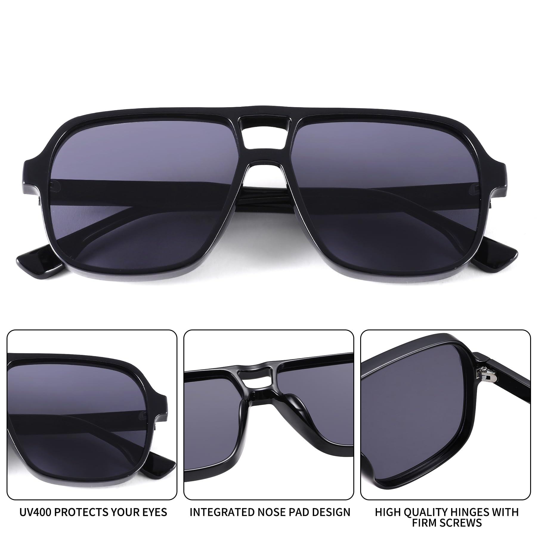 Oversized Aviator Sunglasses for Women Men - Retro 70s Square Shades Sun Glasses