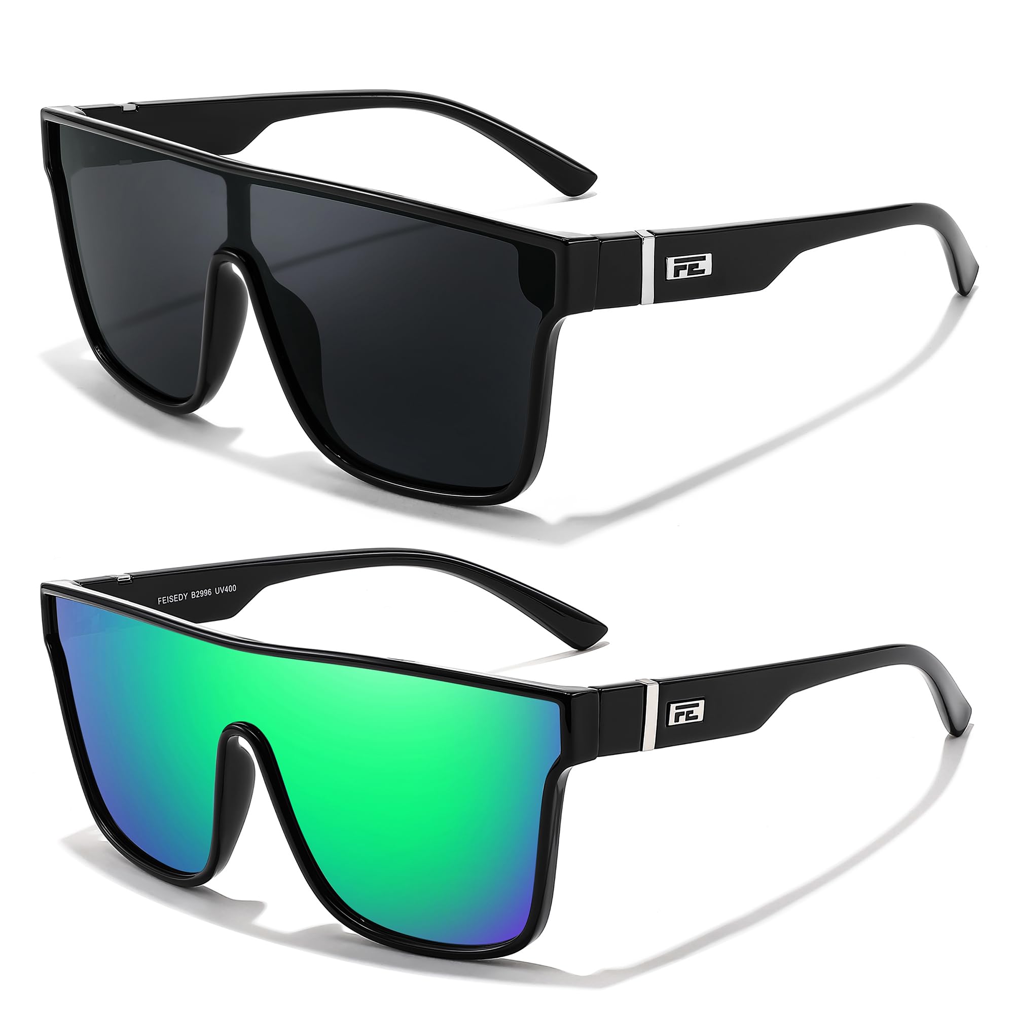 FEISEDY Sunglasses for Women Men, Fashion Mirrored Single Lens, Driving Beach Sunnies UV400 Shades B2996