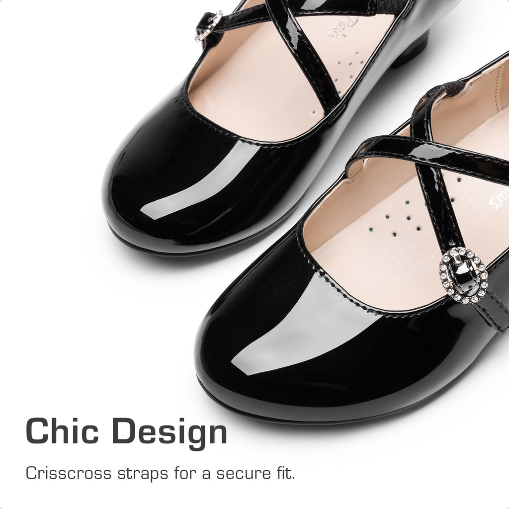 Dream Pairs Girls Dress Shoes Mary Jane High Heel Round Toe Straps Pumps Flower Wedding Party Princess Flats for Little/Big Kids