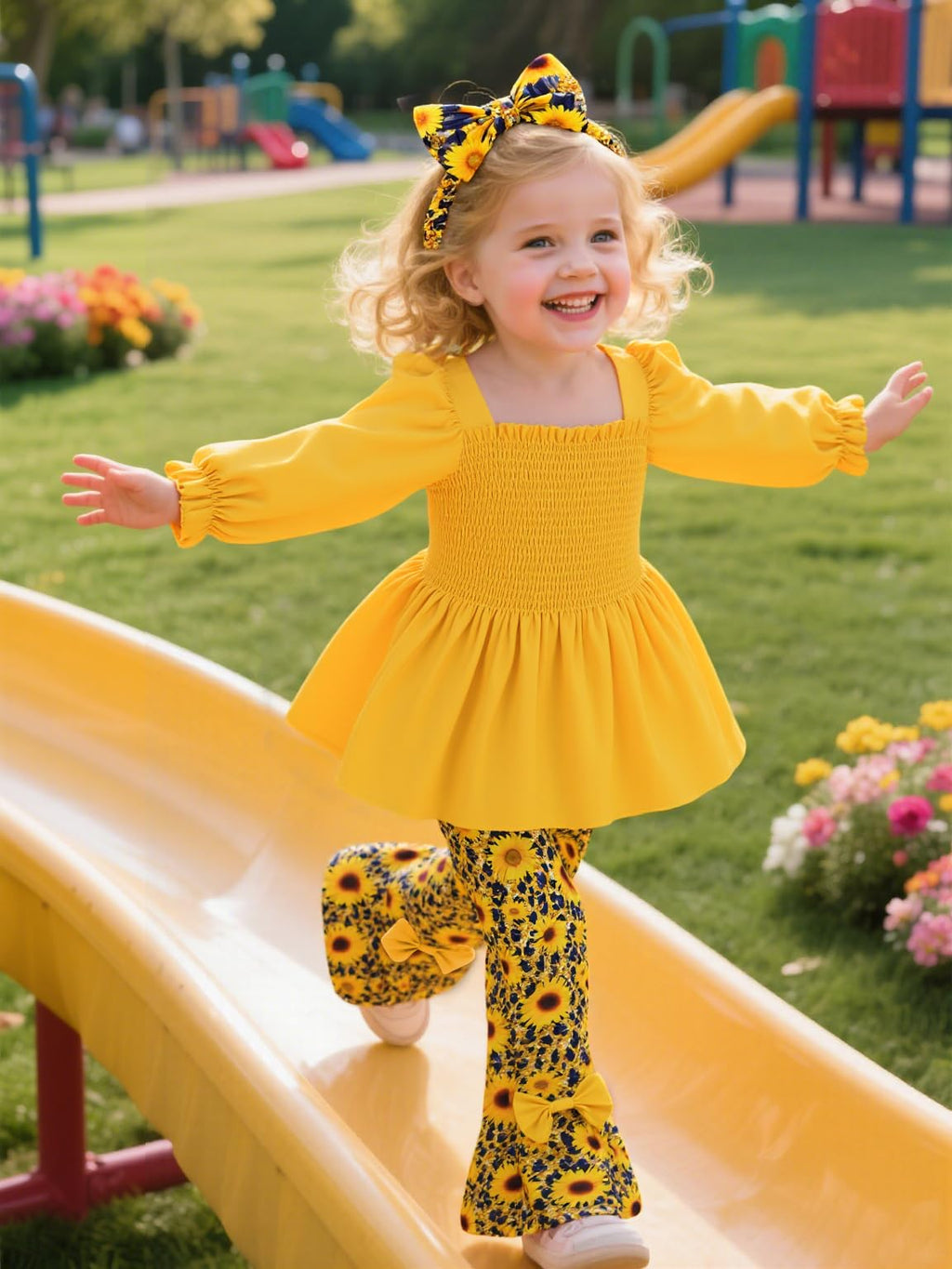 UNICOMIDEA Girls Clothes Set Shirt Top and Flare Pants with Bowknot 2-5T Kids 3 Piece Outfit For Girl