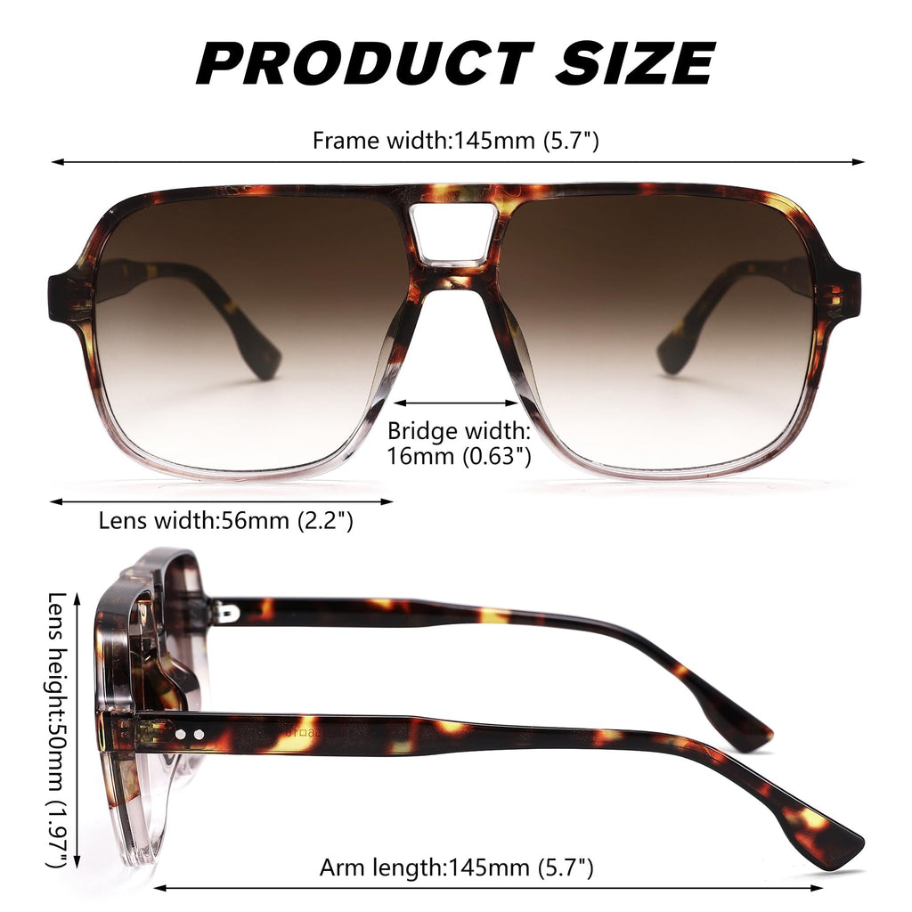 Oversized Aviator Sunglasses for Women Men - Retro 70s Square Shades Sun Glasses