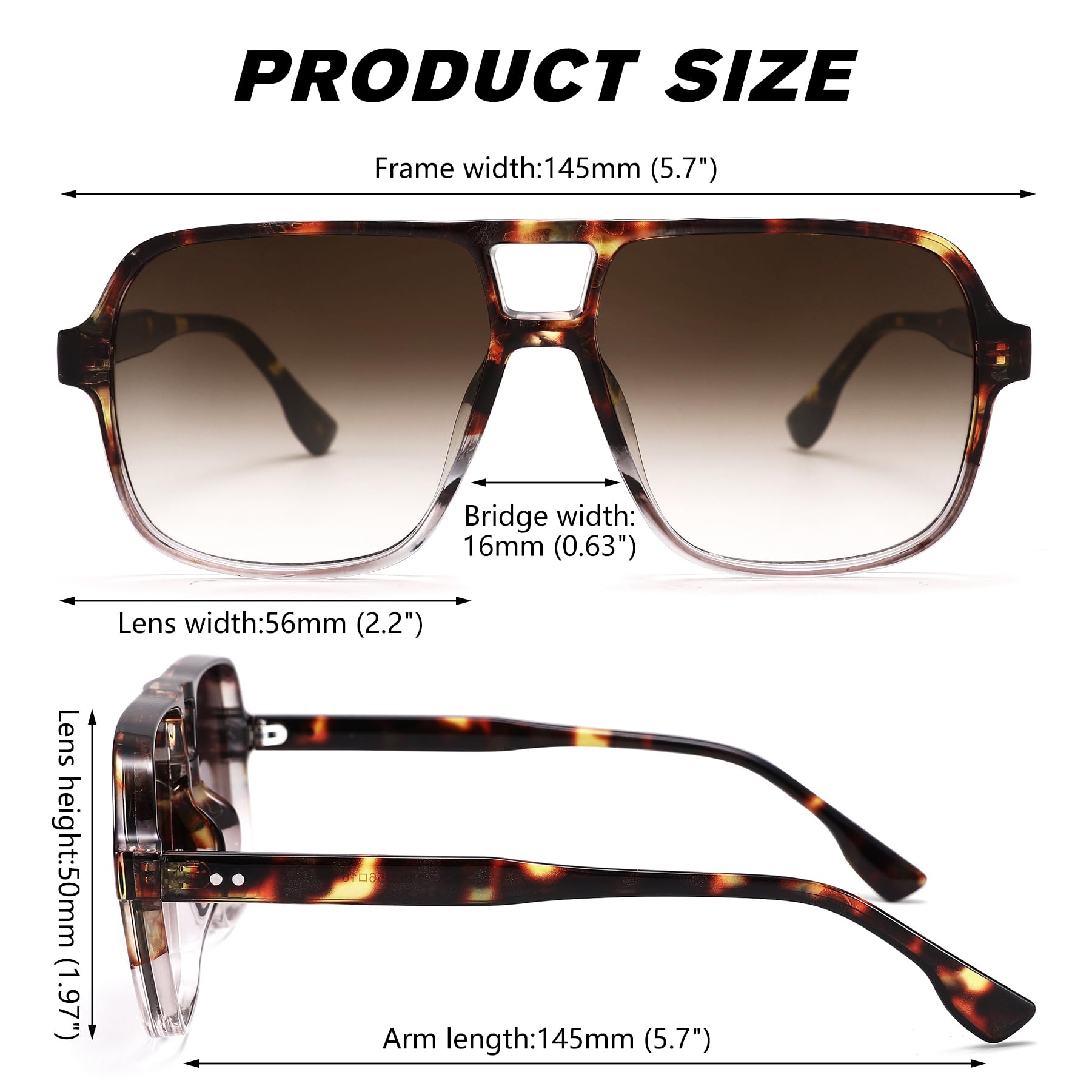 Oversized Aviator Sunglasses for Women Men - Retro 70s Square Shades Sun Glasses