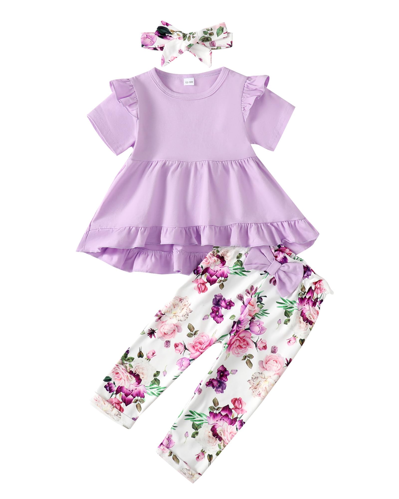 Kucnuzki Baby Girl Clothes Toddler Girl Outfit Ruffle Sleeve Shirt Floral Pant Set Fall Winter Clothing for Girl