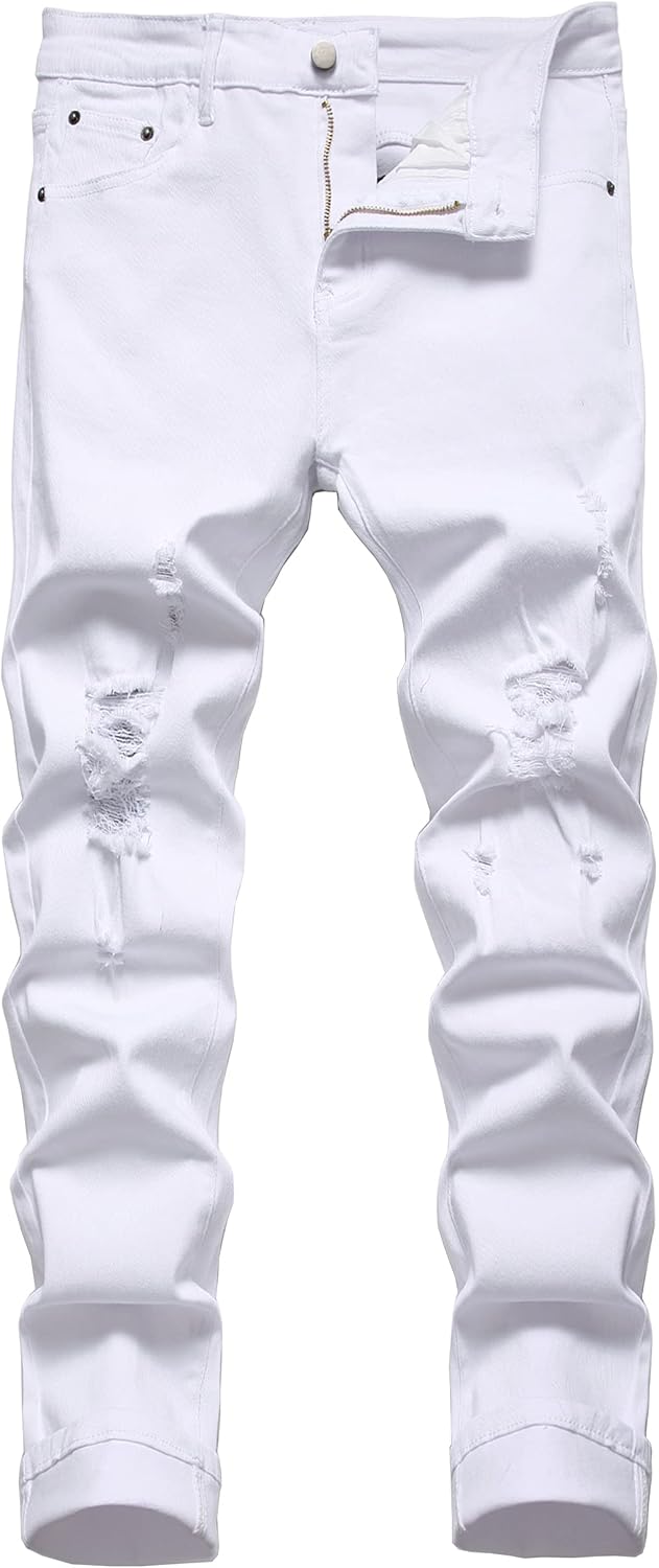 JUNBAOSS Men's Slim Fit Stretch Jeans Ripped Skinny Jeans for Men, Distressed Straight Leg Fashion Comfort Flex Waist Pants