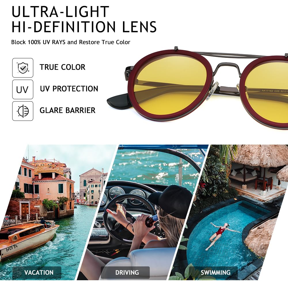 Vintage Steampunk Double Bridge Round Polarized Sunglasses Designer Metal Frame For Women Men