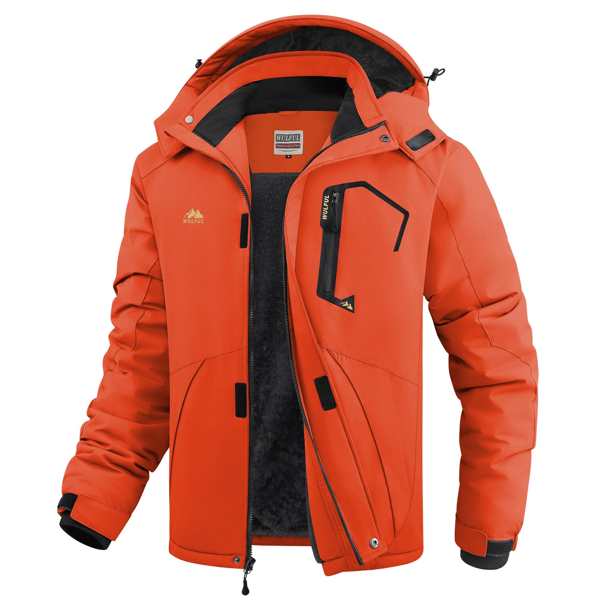 WULFUL Men's Ski Jackets Warm Winter Snow Windbreaker Resistant Snowboard Fleece Coat Mountain Waterproof Parka with Hood