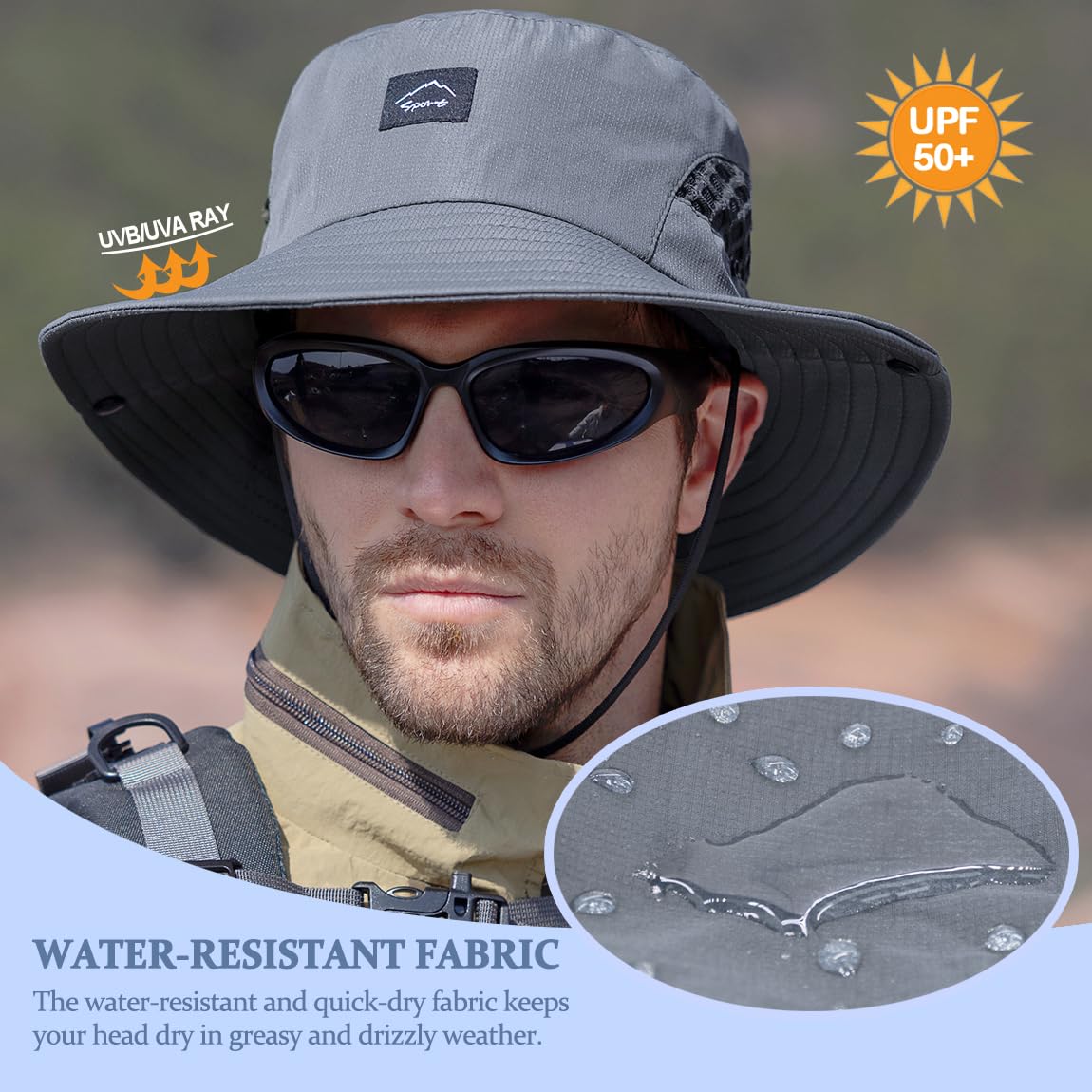 Fishing Hat, UPF50+ Wide Brim Sun Hat for Men Women, UV Protection Hiking Beach Bucket Hats Summer Safari Hat