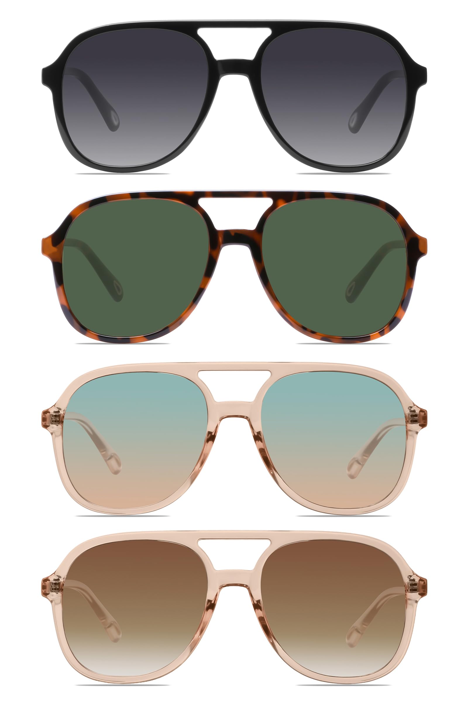 YDAOWKN Retro Square Aviator Sunglasses for Womens Mens Vintage 70s Double Bridge Sun Glasses