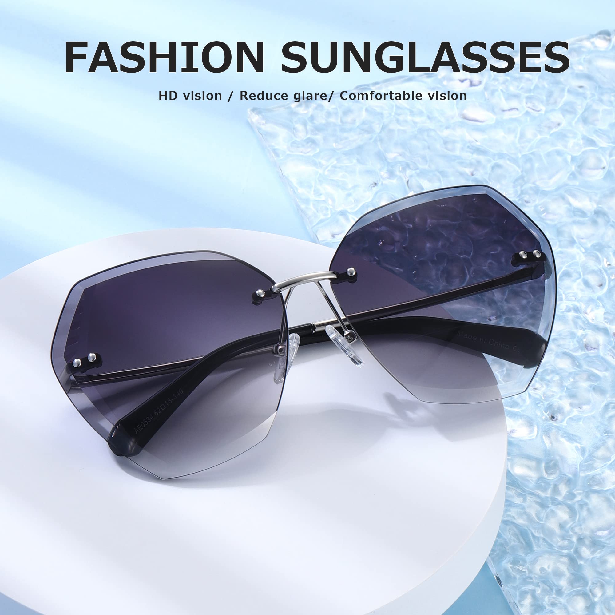 AEVOGUE Sunglasses For Women Oversized Rimless Diamond Cutting Lens Sun Glasses AE0534