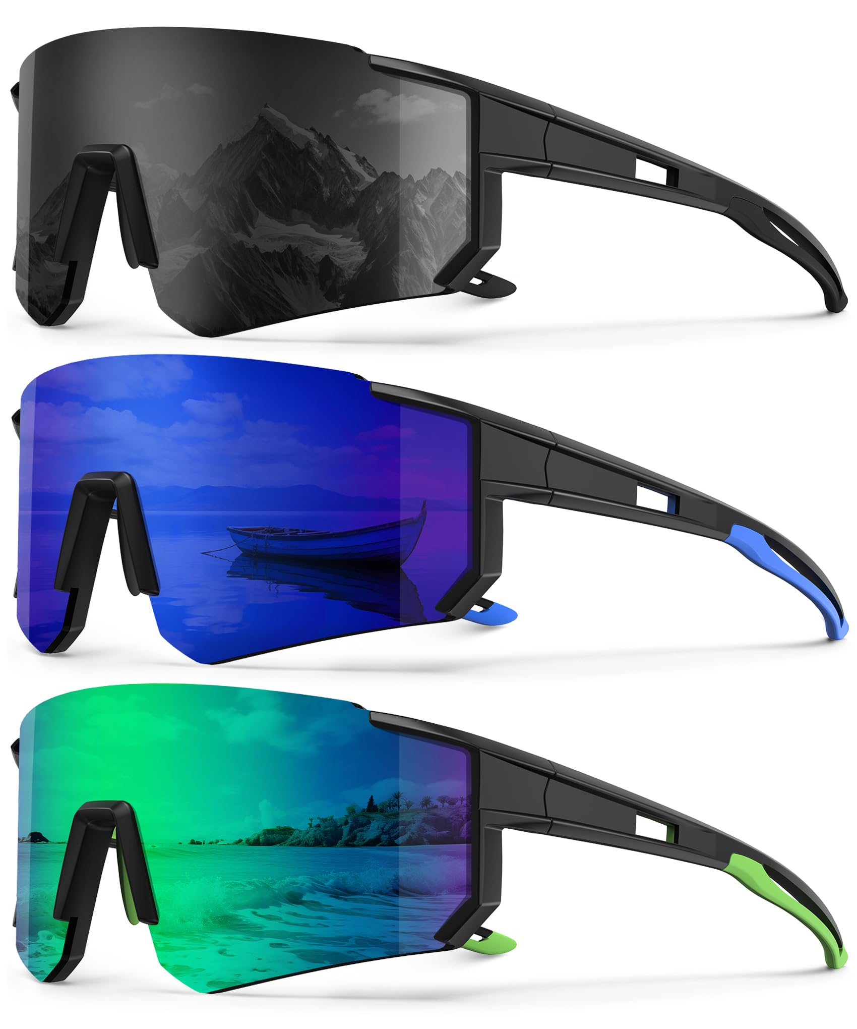 Polarized Sport Sunglasses-Men-Women Running-Sunglasses: Cycling Sun Glasses UV Protection Driving Fishing 3packs