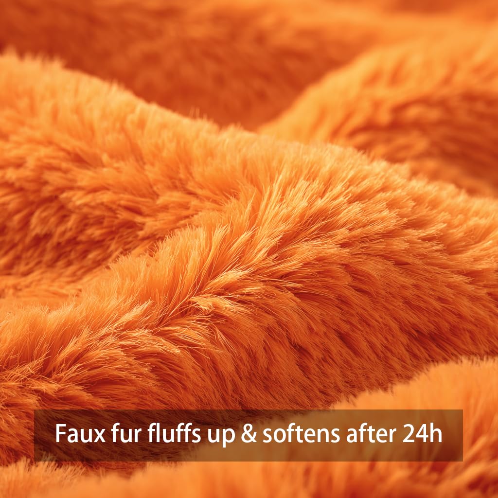 4TH Emotion Fall Pumpkins Decorative Pillow Covers 18x18 Set of 2, Beige Soft Plush Faux Fur Wool Farmhouse Throw Cushion Cases for Autumn Thanksgiving Holiday Home Decorations