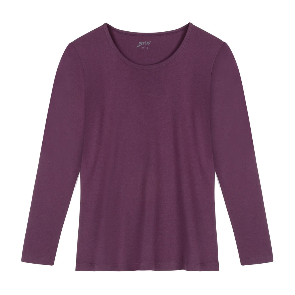 Brix Girls' Long Sleeve Tees - 100% Cotton Tagless 4 -Pack Crew Neck Super Soft Cotton T Shirts.