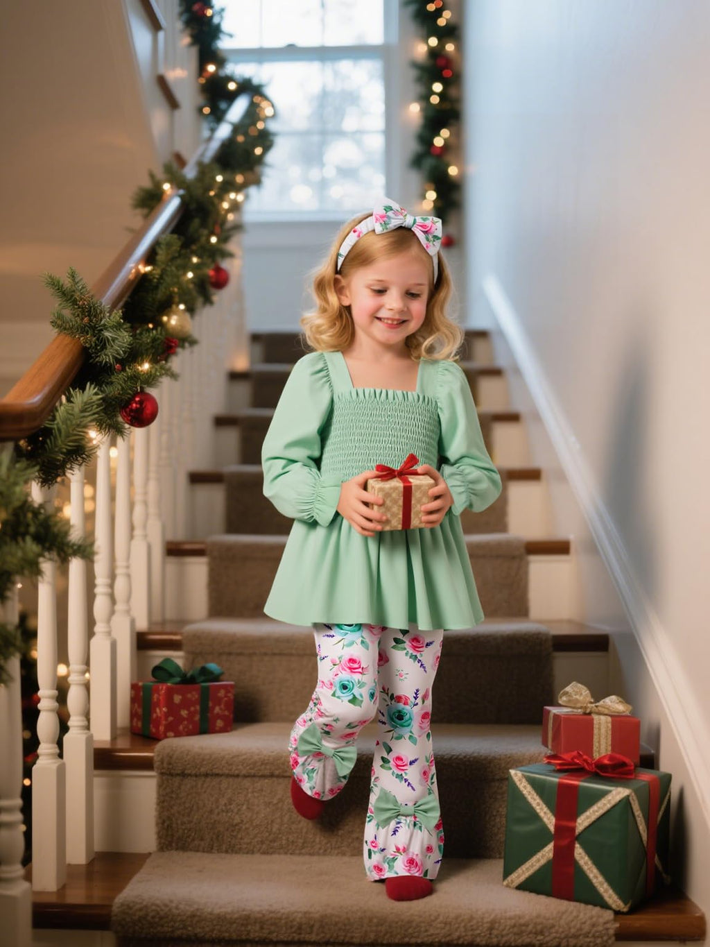 UNICOMIDEA Girls Clothes Set Shirt Top and Flare Pants with Bowknot 2-5T Kids 3 Piece Outfit For Girl