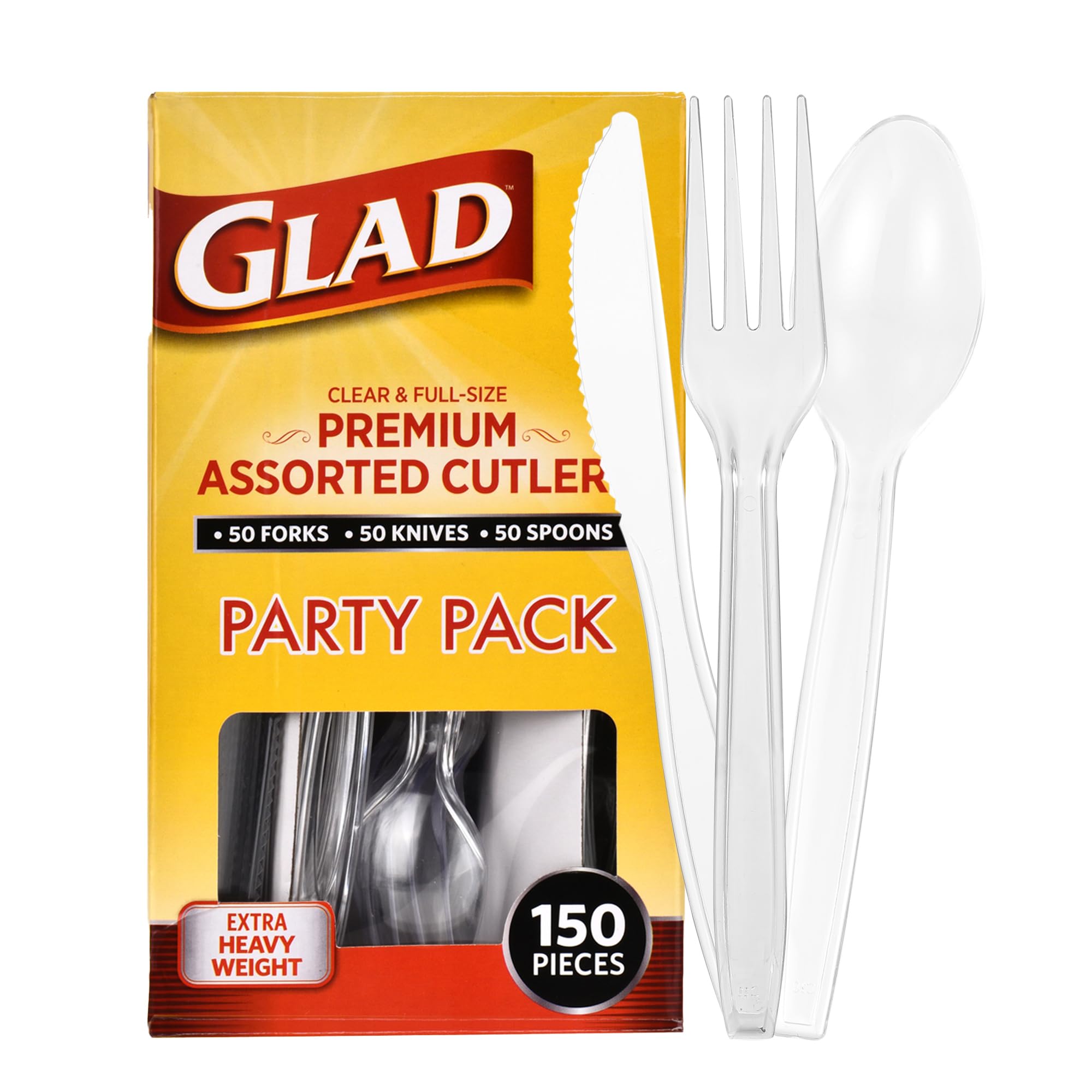 Glad Disposable Cutlery Set - Clear Heavy Duty Plastic Forks, Knives, and Spoons - 240 Piece Plasticware for Parties - Durable, Sturdy Recyclable Utensils - Great for July 4th, Thanksgiving, Christmas