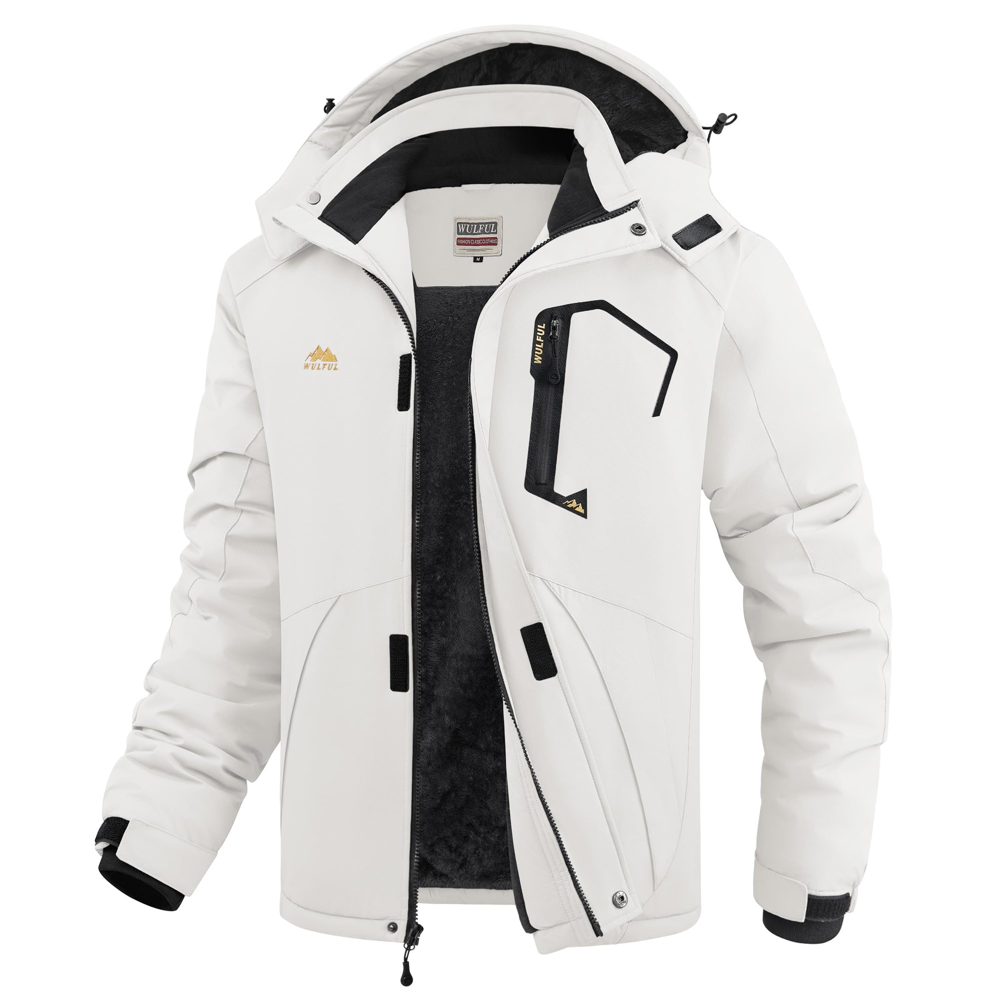 WULFUL Men's Ski Jackets Warm Winter Snow Windbreaker Resistant Snowboard Fleece Coat Mountain Waterproof Parka with Hood