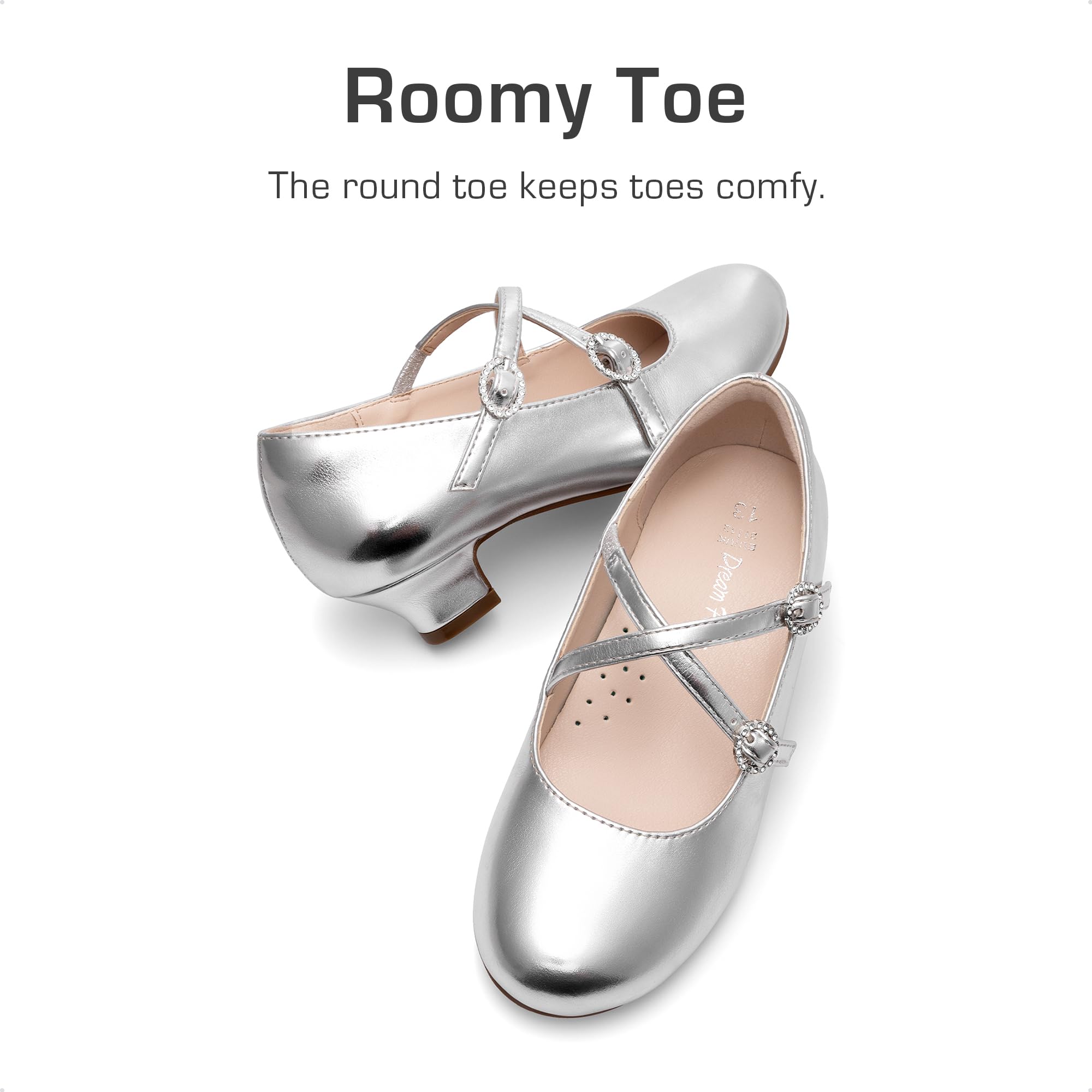 Dream Pairs Girls Dress Shoes Mary Jane High Heel Round Toe Straps Pumps Flower Wedding Party Princess Flats for Little/Big Kids