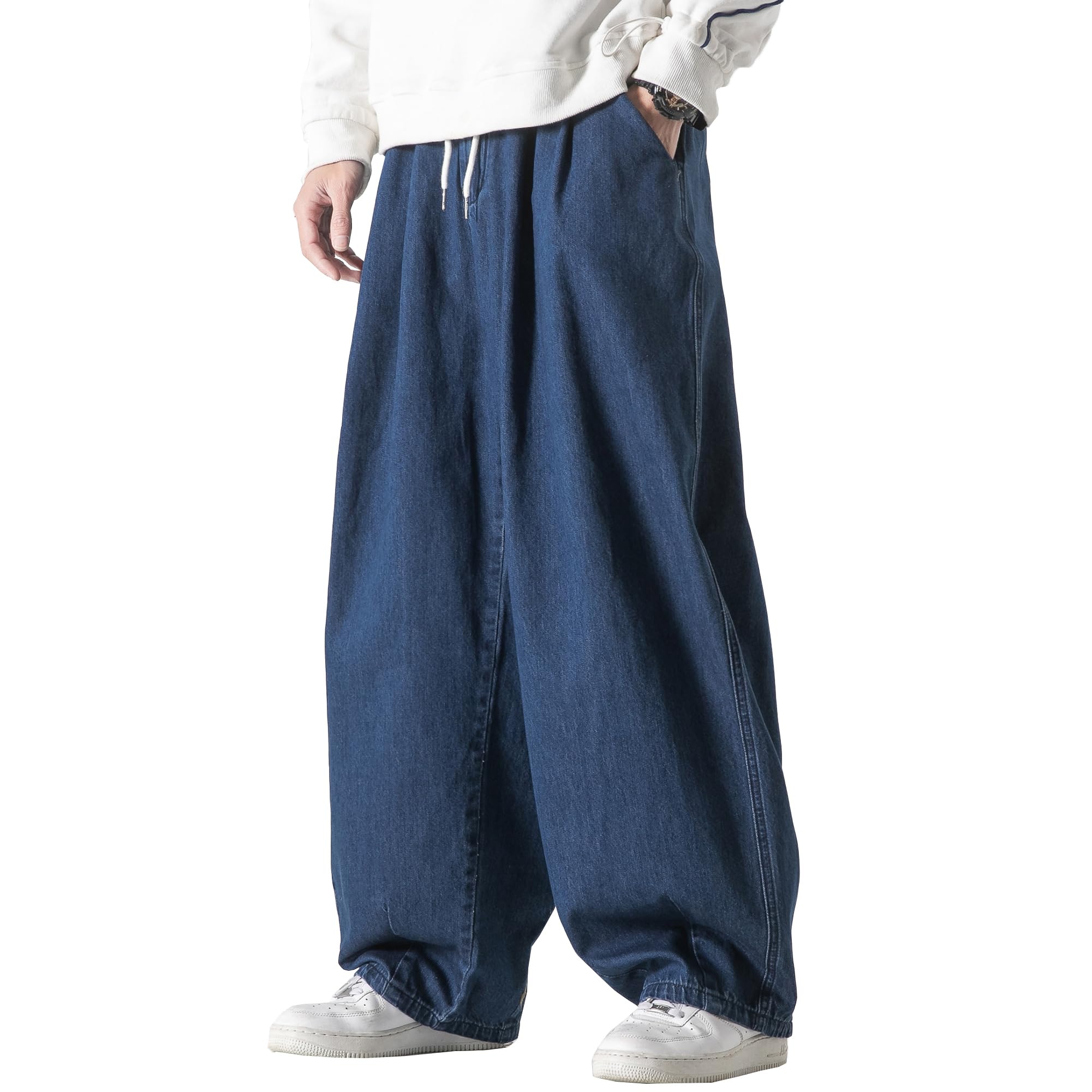 DOSLAVIDA Men's Hip Hop Jean Joggers Loose Fit Streetwear Biker Baggy Jeans Pants Stylish Printed Cargo Denim Pants