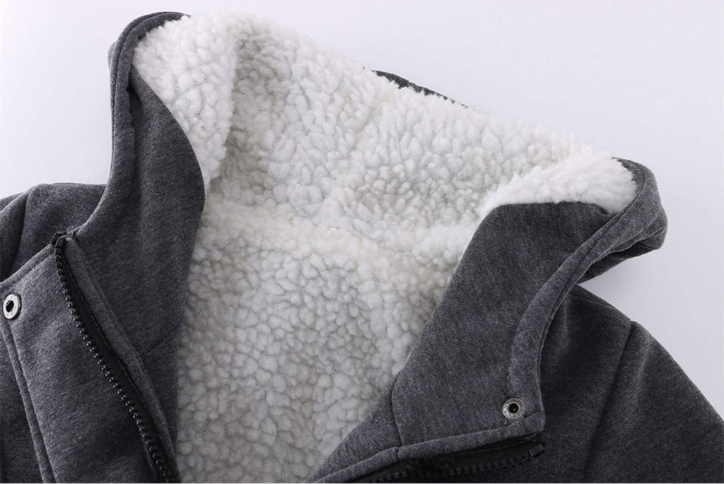 JiangWu Womens Fashion Horn Button Fleece Thicken Coat with Hood Winter Warm Jacket