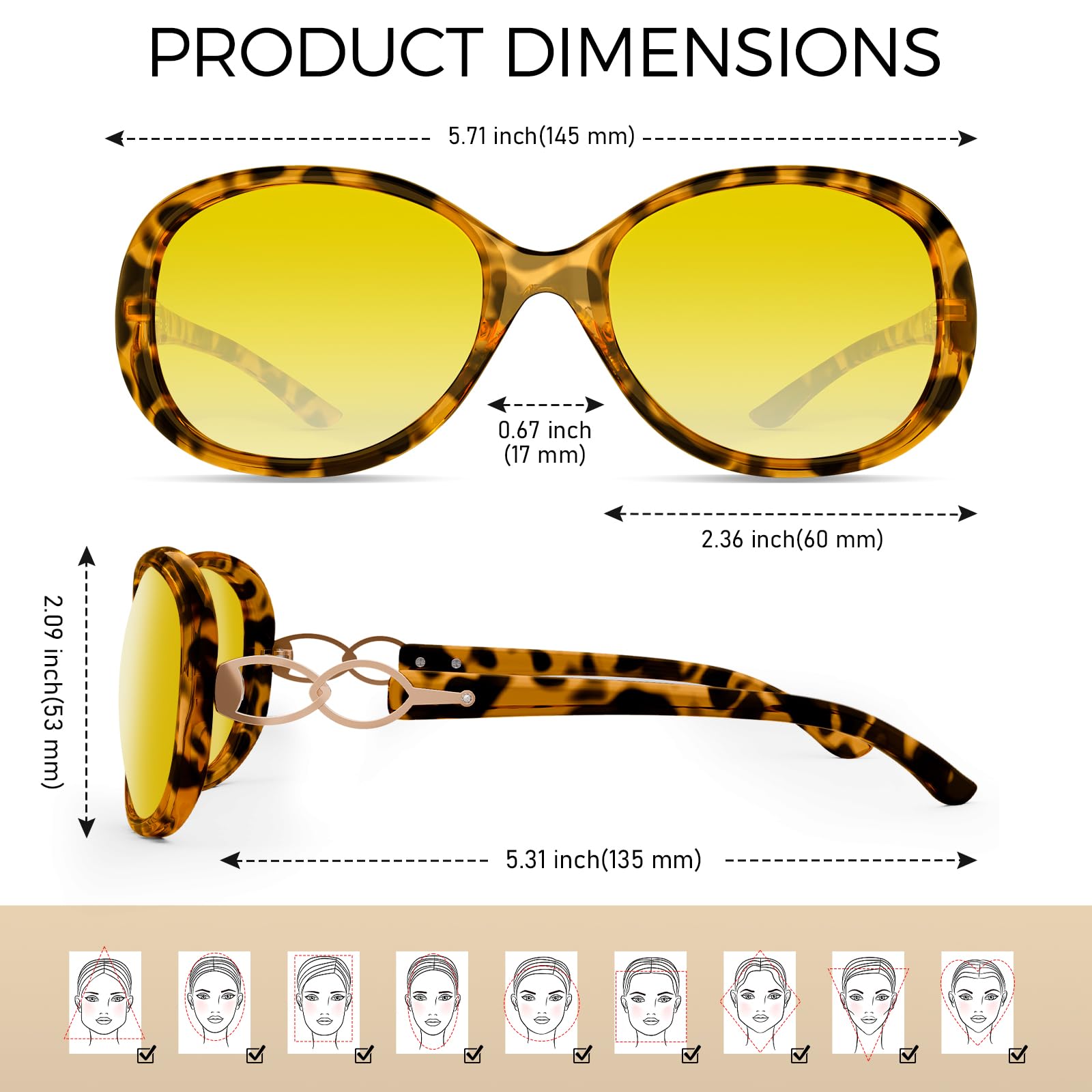 Sunier Sunglasses Womens Polarized Trendy Oversized Sun Glasses Fashion Ladies Shades 100% UV400 Protection S85