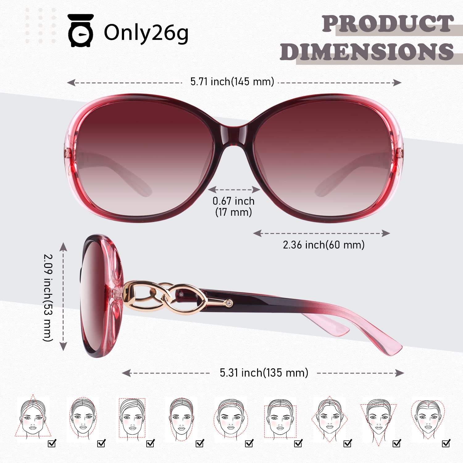 Sunier Sunglasses Womens Polarized Trendy Oversized Sun Glasses Fashion Ladies Shades 100% UV400 Protection S85