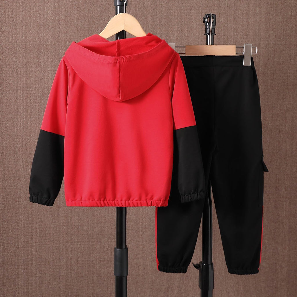 Boys Clothes Kids Little Boy Color Block Half Zip Hoodie & Jogger Pants Outfit Set,4-12 Years