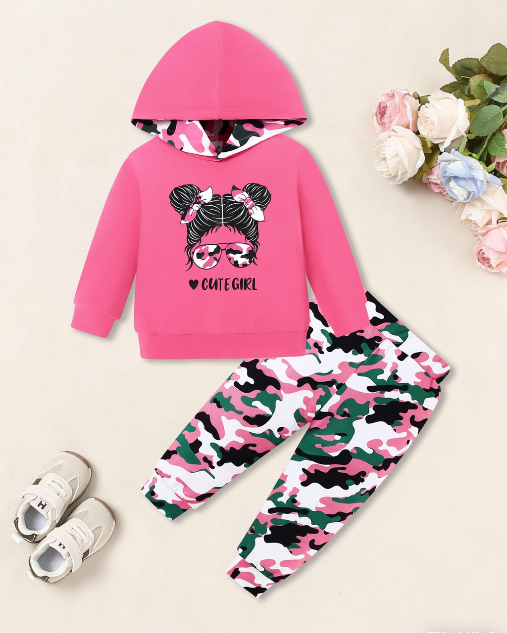 ZOEREA Toddler Girls Clothes Baby Outfits Letter Hoodie Sweatshirts Flower Sweatpants 2Pcs Tracksuit Fall Winter Clothing