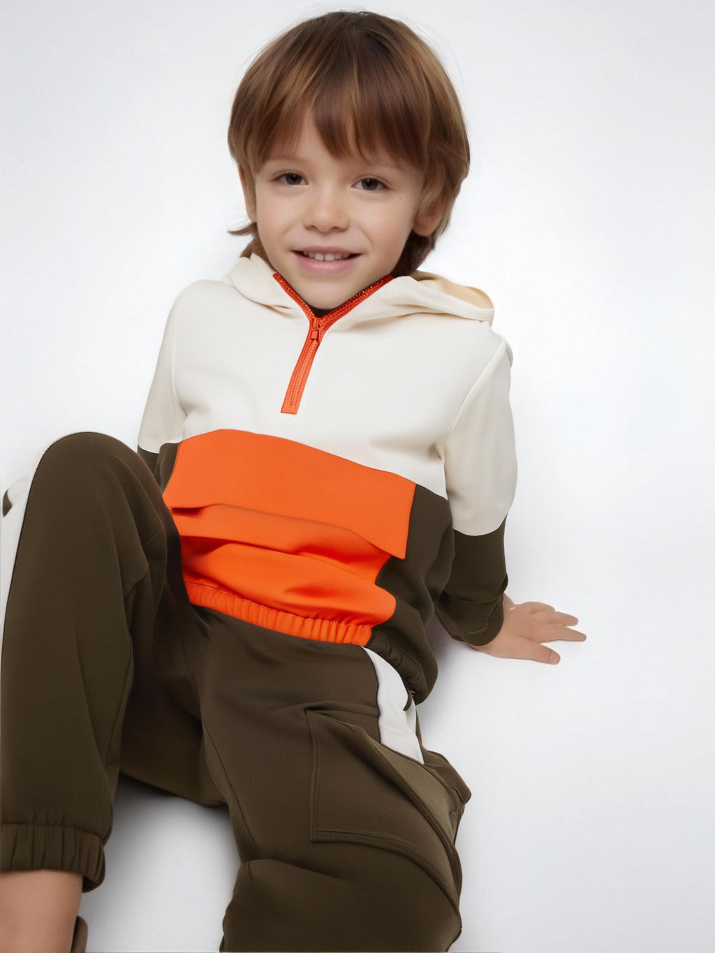Boys Clothes Kids Little Boy Color Block Half Zip Hoodie & Jogger Pants Outfit Set,4-12 Years