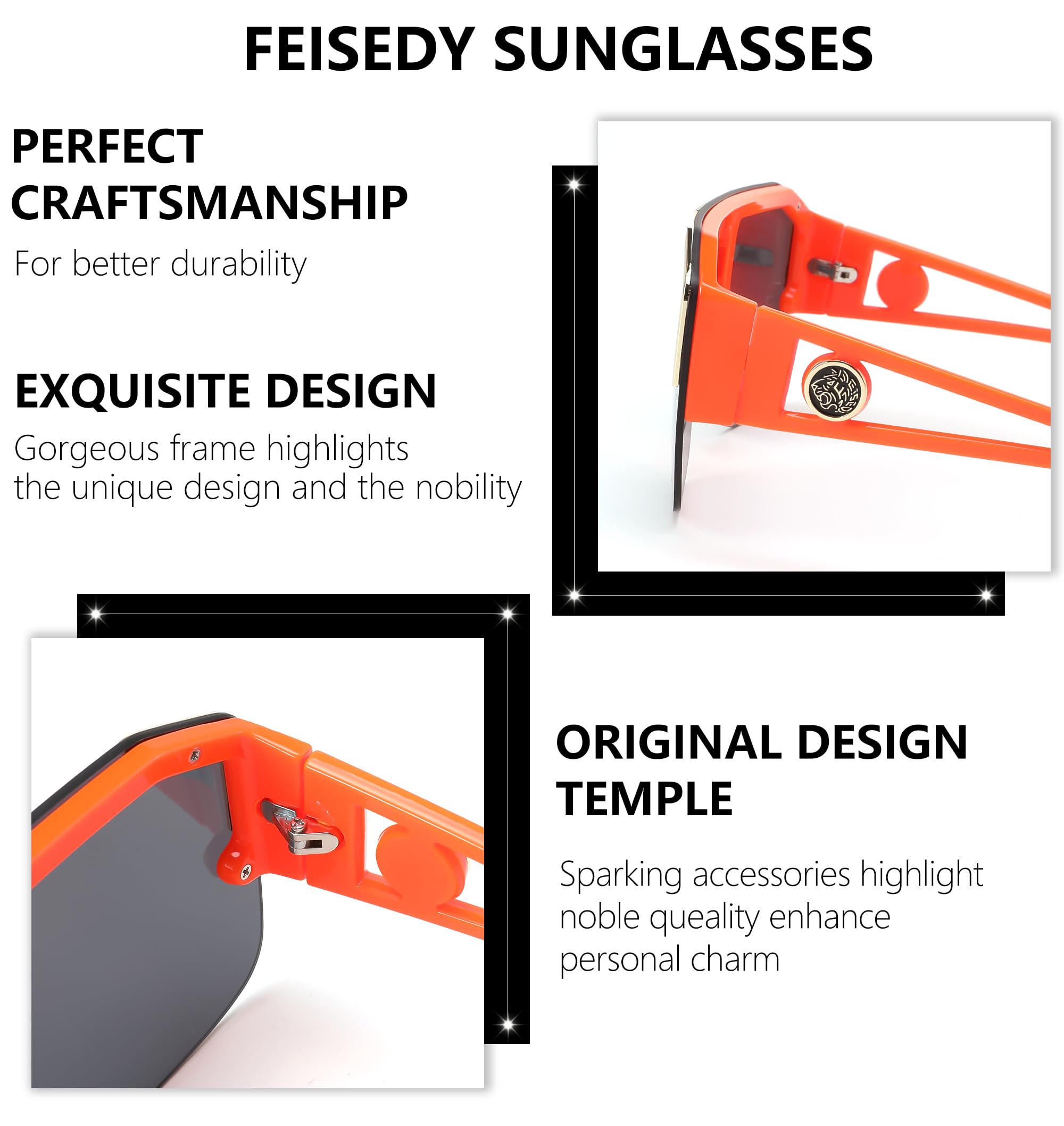 FEISEDY Square Oversized Sunglasses for Men Women, Flat Top Shield One Piece Lens Sun Glasses Shades B2765